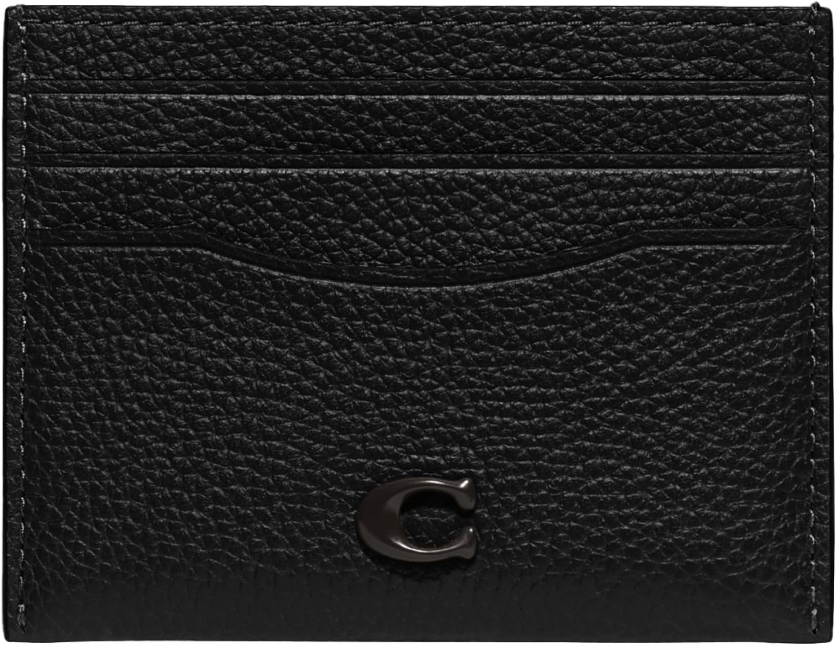 COACH Flat Card Case in Pebble Leather w/Sculpted C Hardware Branding, Black, One Size, Flat Card Case in Pebble Leather W/Sculpted C Hardware Branding
