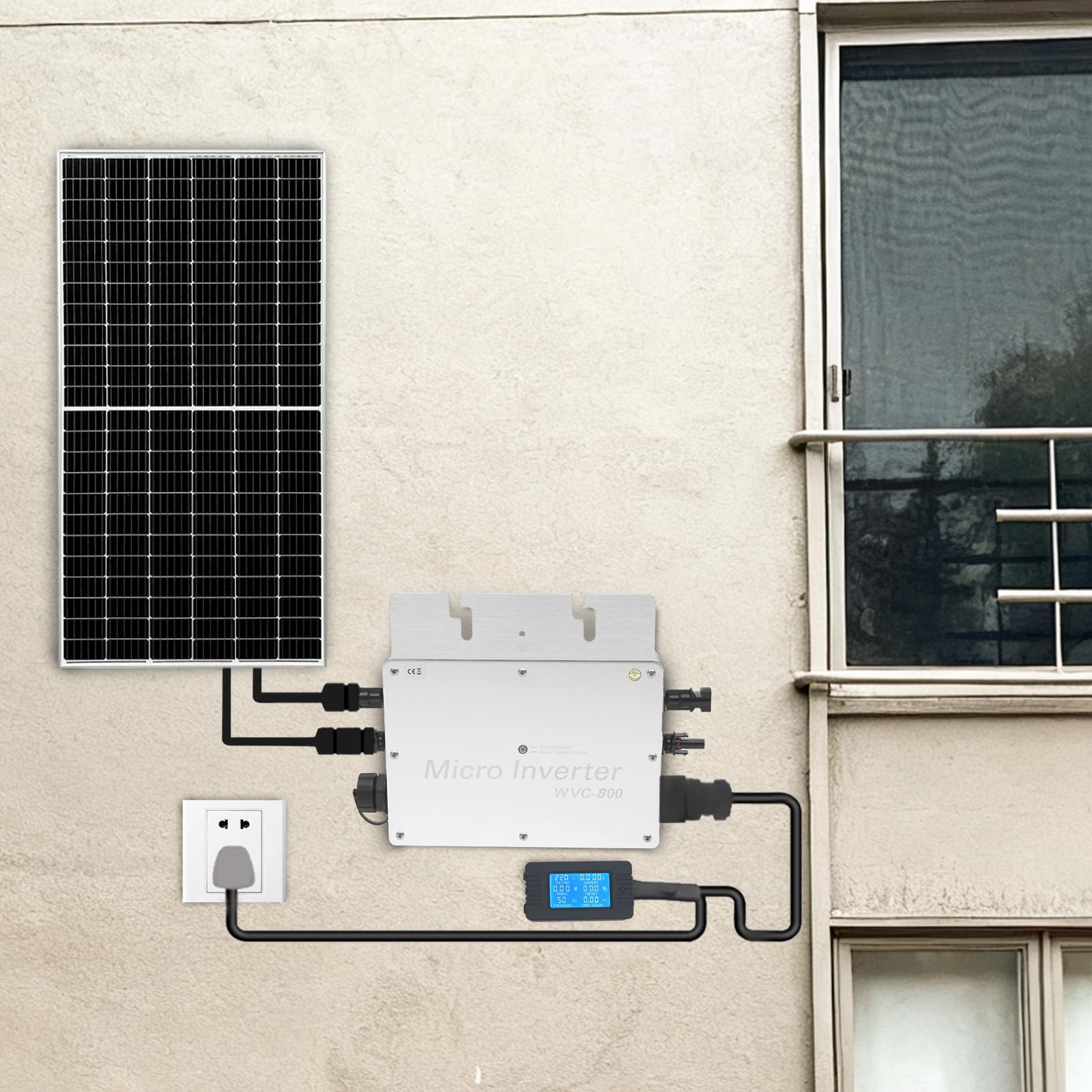 Convertitore di corrente solare, 800W microinverter con display LCD, convertitore Plug & Play ideale per impianto solare sul balcone (Argento)