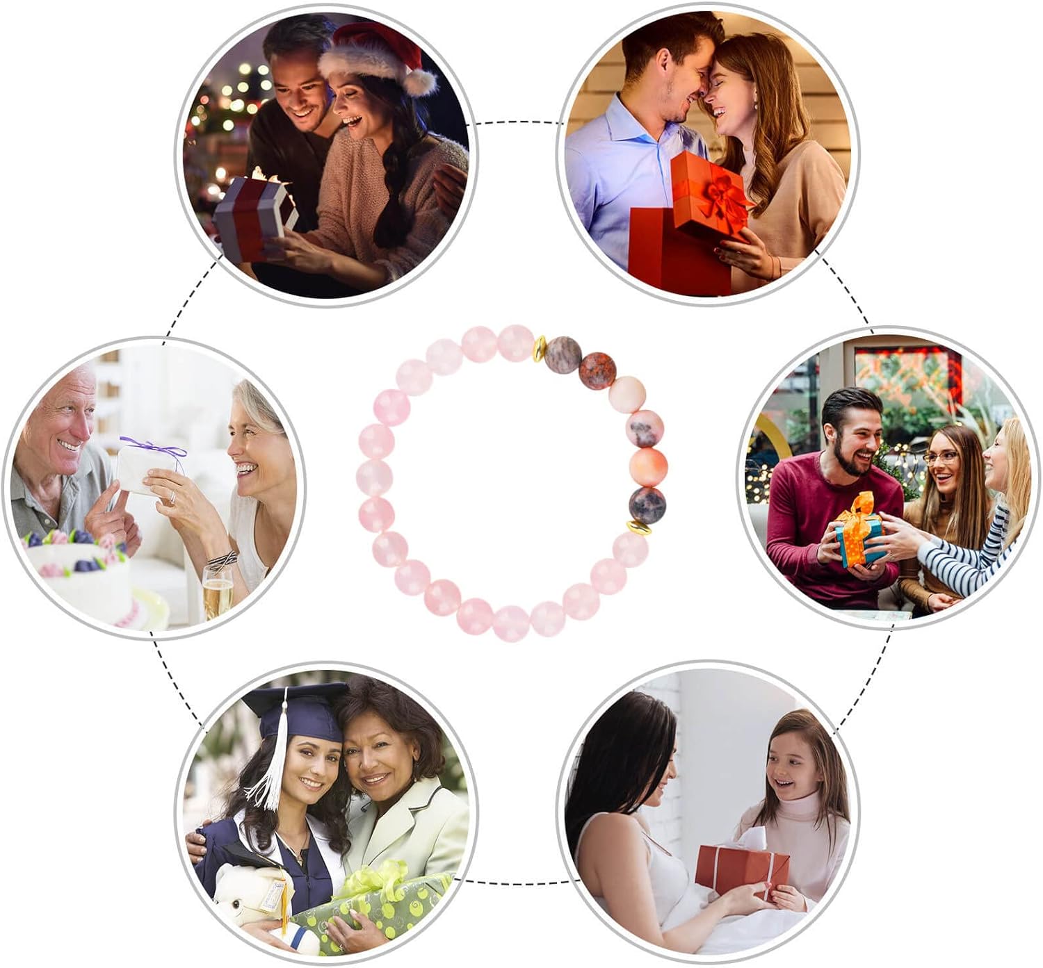 HOZEAL Handmade Rose Quartz Bracelet, Pink Crystal Stone Love Friendship Chakra Bracelet, Prosperity Business Money Energy Wealth Good Luck Feng Shui Beaded Bracelet for Men Women - Image 4