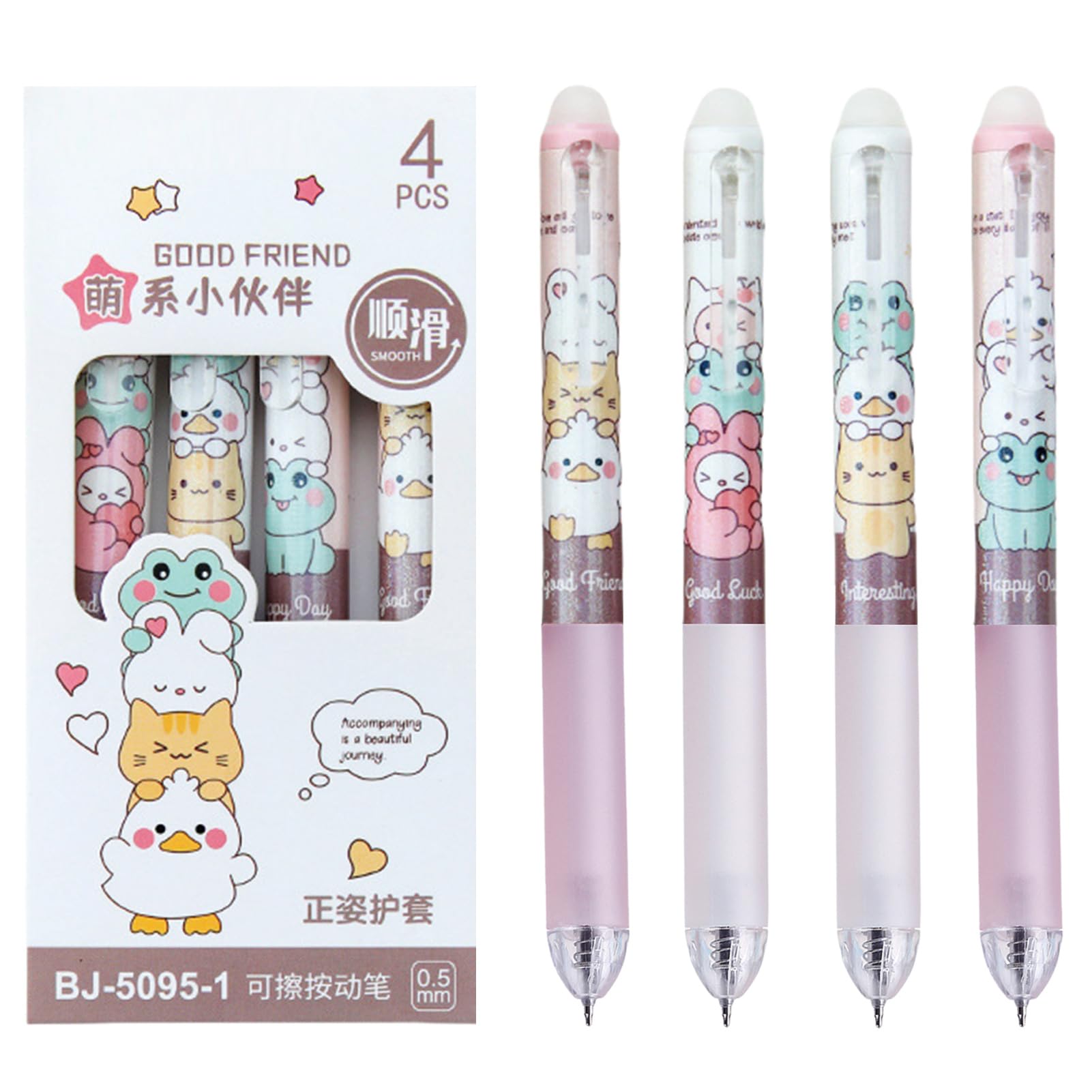 MOZXIRZ 4 Pcs Erasable Gel Pens Cartoon Retractable Erasable Pens Cute Animal Erasable Pens 0.5mm Blue Ink Writing Pen Office School Pens Women Girls