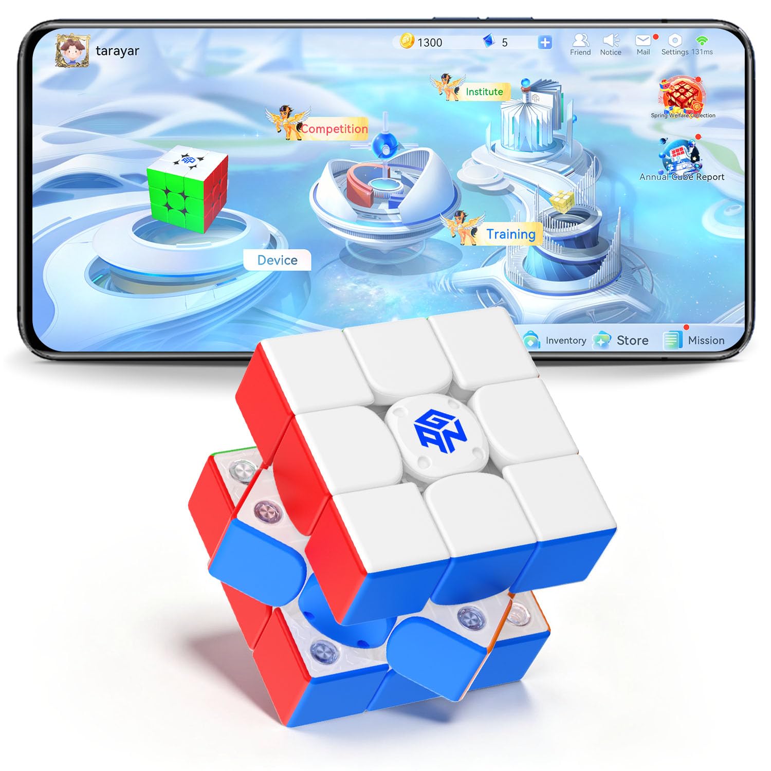 GAN i4 Leap Bluetooth Speed Cube 3x3 Omni-Directional Smart Core Electronic Magnetic Speedcube with Charging GanPod Gyroscope Tracking