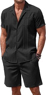 COOFANDY Men's Linen Sets 2 Pieces Summer Outfits Short Sleeve Button Down Shirt and Shorts Set Beach Vacation Outfits