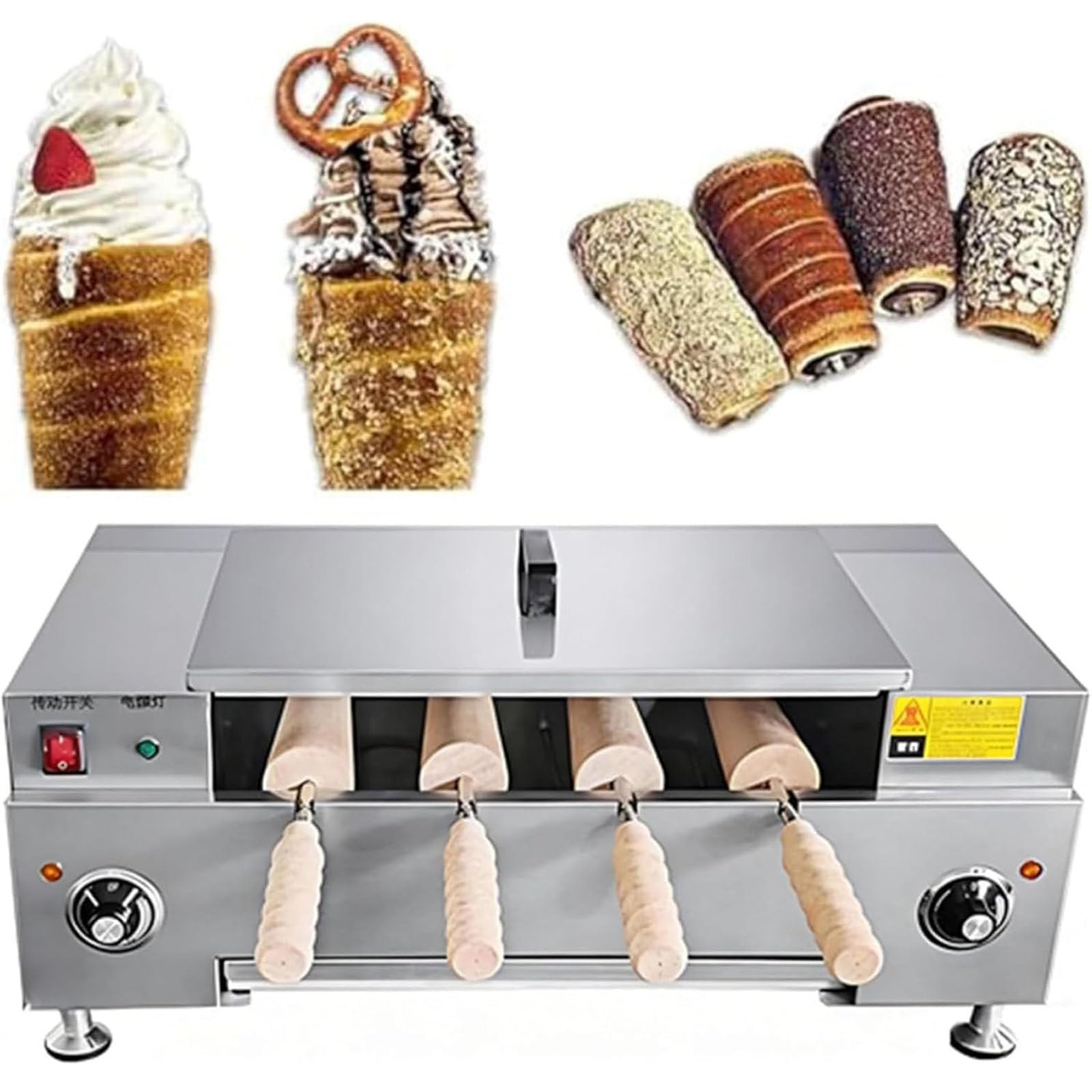 HaiZethonic Ice Cream Cone Grill Maker,Commercial Chimney Cake Roll Oven Maker,Chimney Bread Cake Oven,3000w Chimney Toaster Machine,With 4 Rollers Knobtype