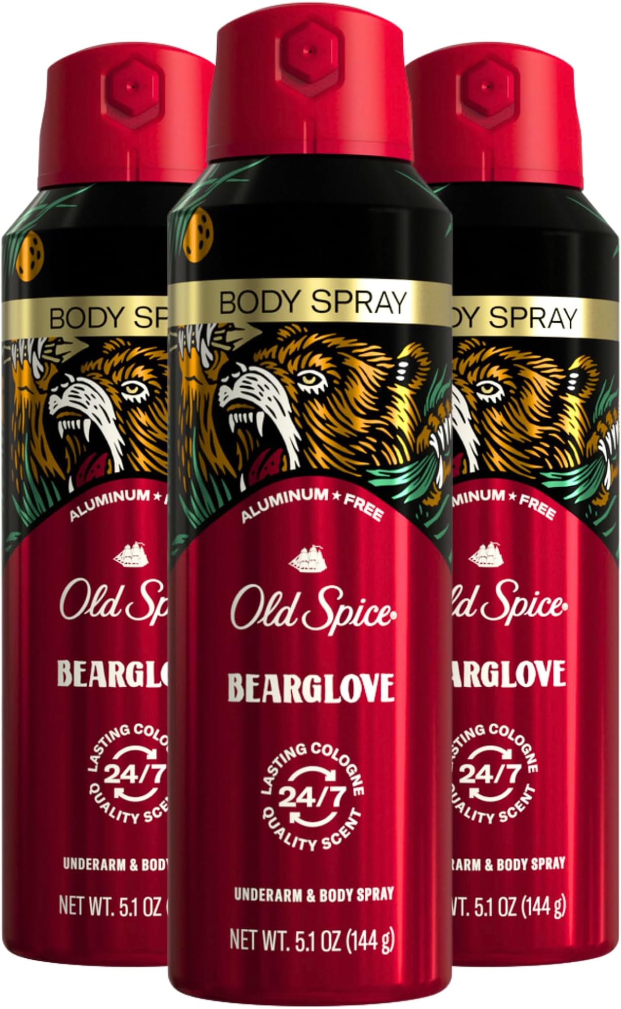 Old Spice Bearglove Body Spray for Men, 5.1 Oz (Pack of 3)