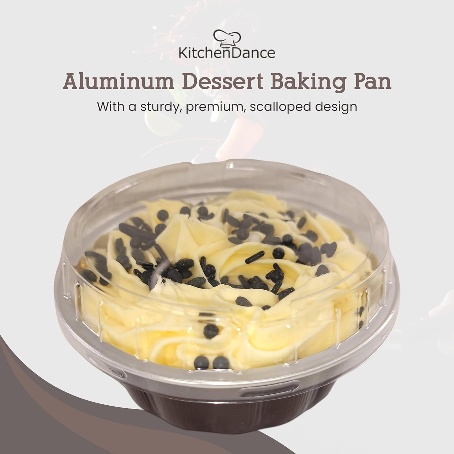 KitchenDance 8 oz Disposable Round Aluminum Foil Pan with Snap-on Plastic Lid - Mini Cake Pans with Lids, Mini Cake Tins, Mini Aluminum Pans with Lids - Vibrant Colors, Sturdy Scalloped Design - A8P