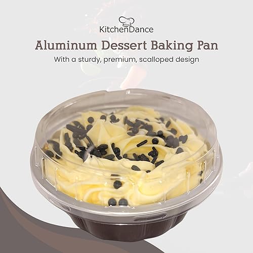 Miniatura 10 de KitchenDance - Moldes desechables de aluminio de colores de 8 onzas para tartas individuales, sartenes para postres, opciones de color y tapa #A8
