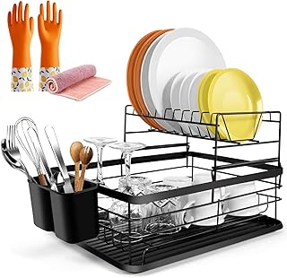 2 poziomy suszarka do naczyń stojak żelazny suszarka do naczyń z naczyniami czarny ociekacz do zlewu stojak do kuchni - wyślij rękawice kuchenne i ściereczki do czyszczenia masthome
