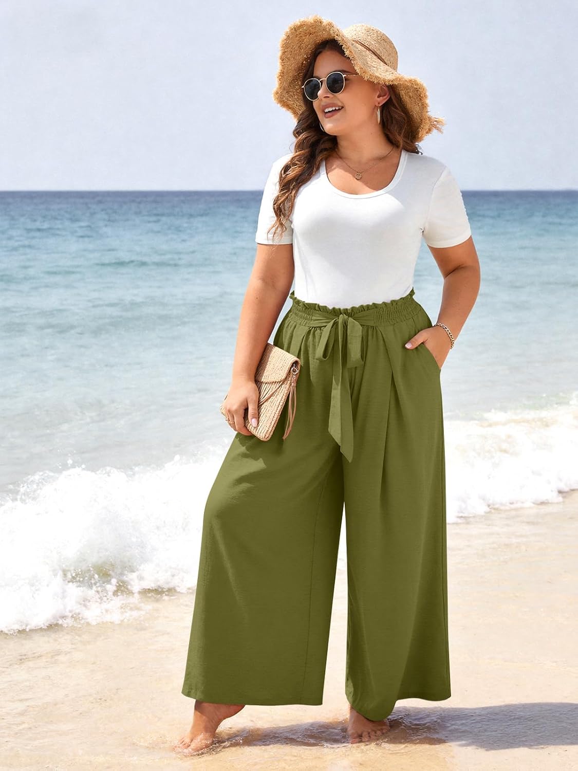 TAOHUADAO Wide Leg Maxi Pants for Women High Waisted Plus Size Palazzo Pants Casual Flowy Trousers with Pockets - Image 3