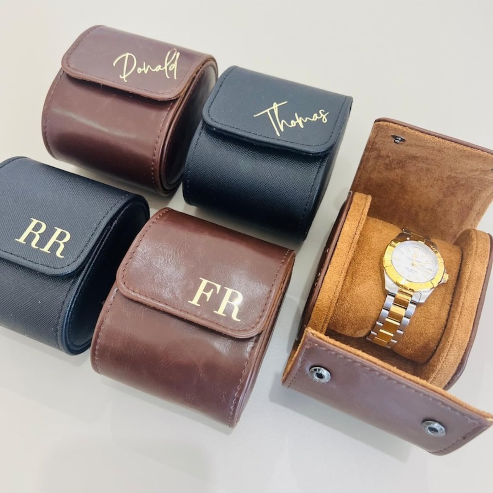 Étui Voyage 3 Montres Cuir PU Personnalisable - Boîte Rangement Montres Homme Femme, Cadeau Gravé