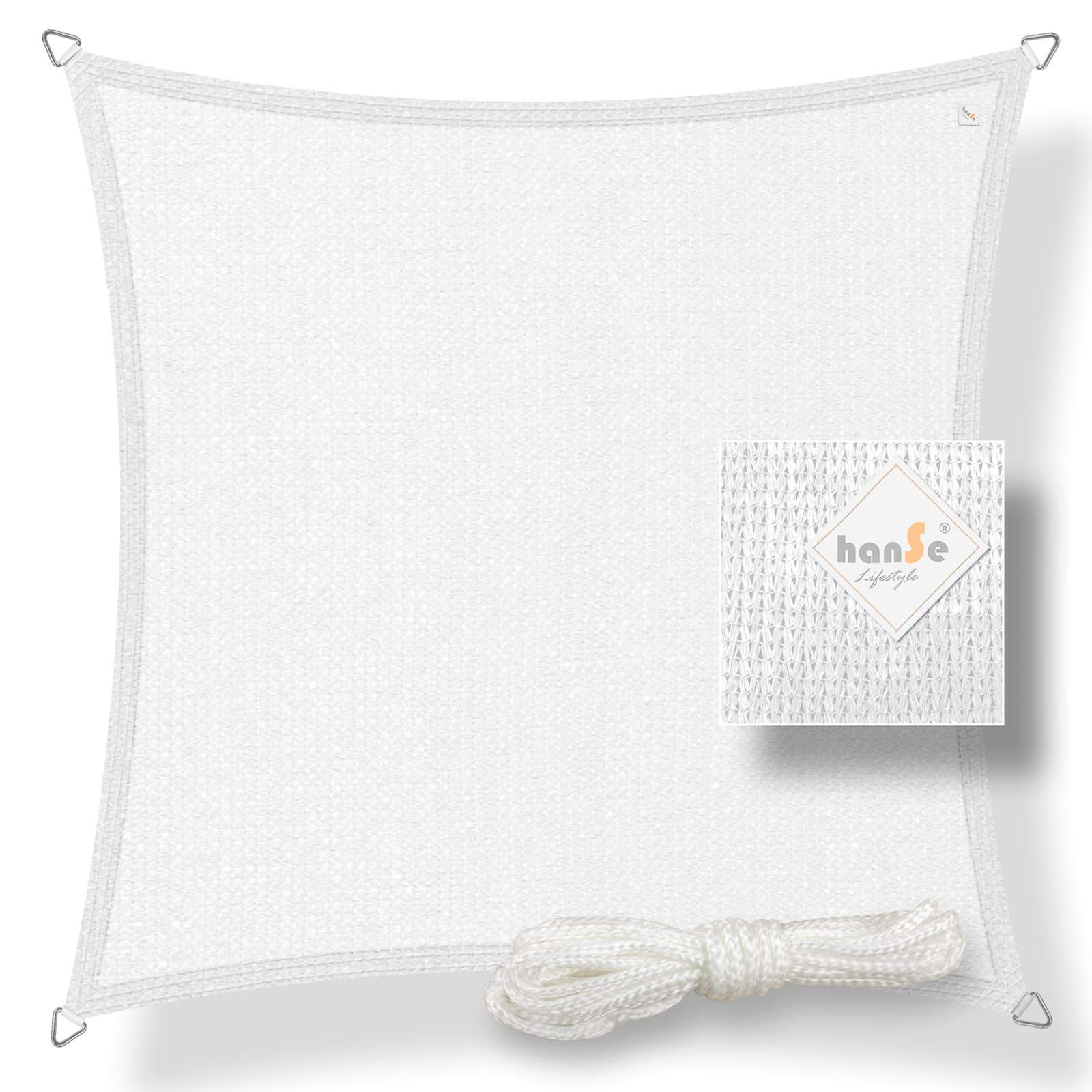 hanSe Sonnensegel quadratisch, Segeltuch Quadrat, 4,5x4,5 m in Weiß, aus 100% Polyester, wasserdicht mit UV Schutz und Sonnenschutz für Garten, Balkon 