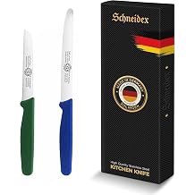 Serrated Paring Knife Set, 2 German Solingen Kitchen Knives for Tomatoes, Fruit, Vegetables, Multi