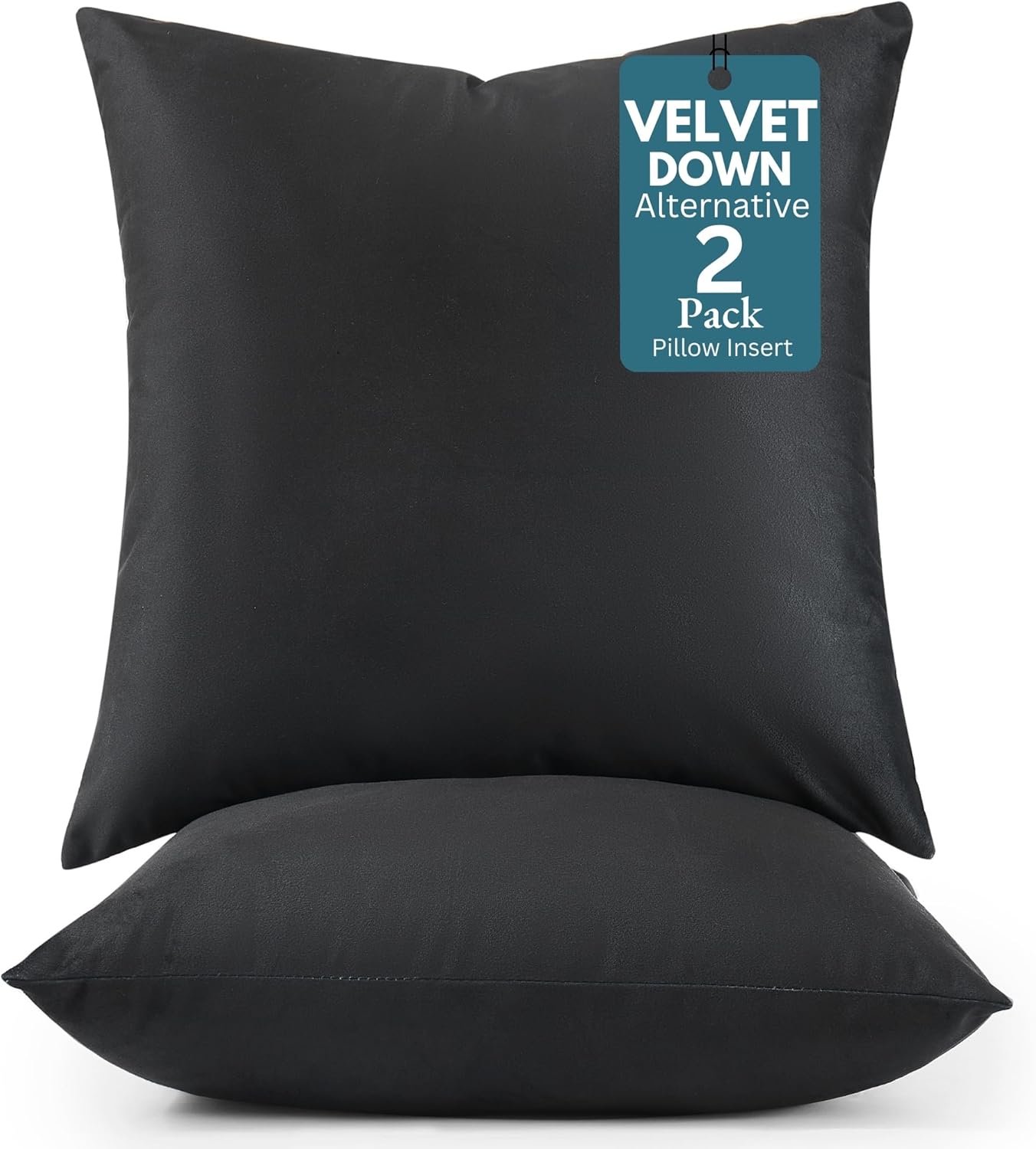LANE LINEN Fiber Filled Soft Velvet Throw Pillow Inserts/Decorative Pillow 2 Pack - 18''x18'' 100% Polyester Made in Canada Holds Shape Well Over time & use, Fully Filled Velvet Cushion Insert -Black 18 x 18-Inch Black Velvet