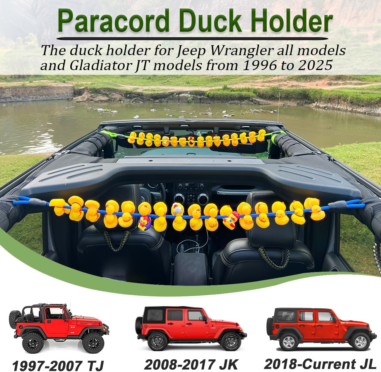 Duck Holder for Jeep,Paracord Duck Holder for Jeep Wrangler,Hold 32 Rubber Ducks,Rubber Ducks Mounts for Jeep Wrangler YJ TJ JK JL & Gladiator JT(Black) thumbnail