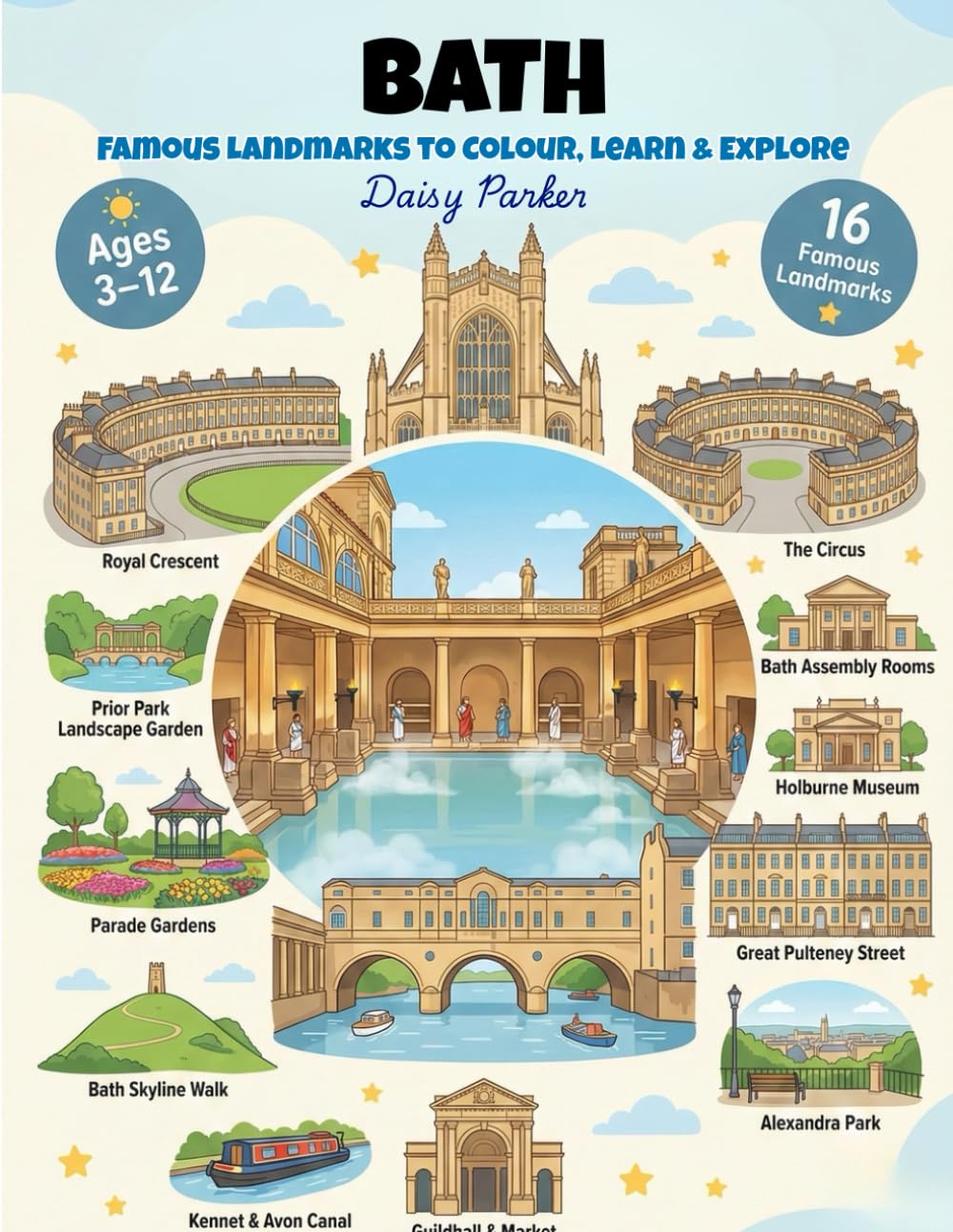 Bath Landmarks Coloring Book for Kids: Fun & Educational UK City Coloring Pages for Kids Ages 4–8