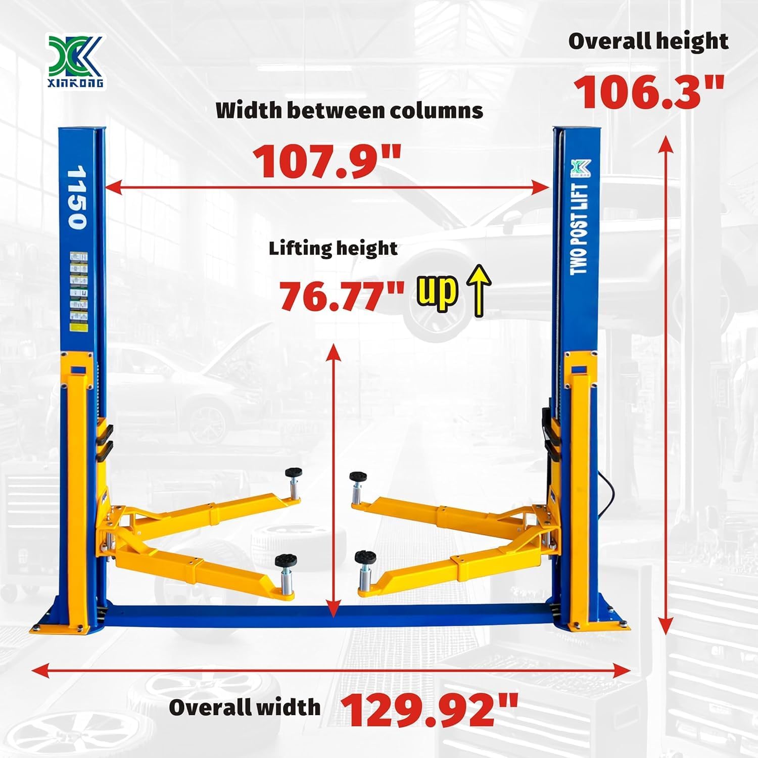 XK-1150 Two Post Auto Lift 110V Car Lift Truck Hoist Capacity 11500 Lbs with 36 Months Parts Replacement