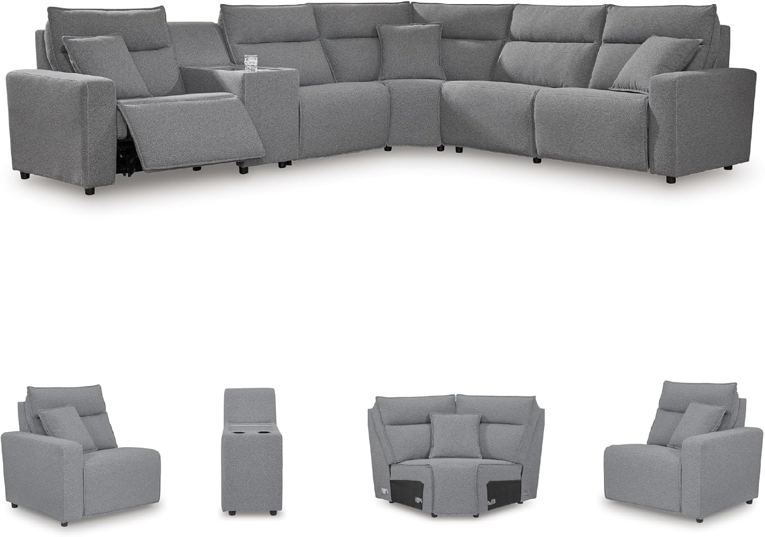 Signature Design by Ashley Modern ModMax II Stain Resistant L-Shape Right-Arm Facing 6-Piece Reclining Sectional with Console and Adjustable Headrest, Gray