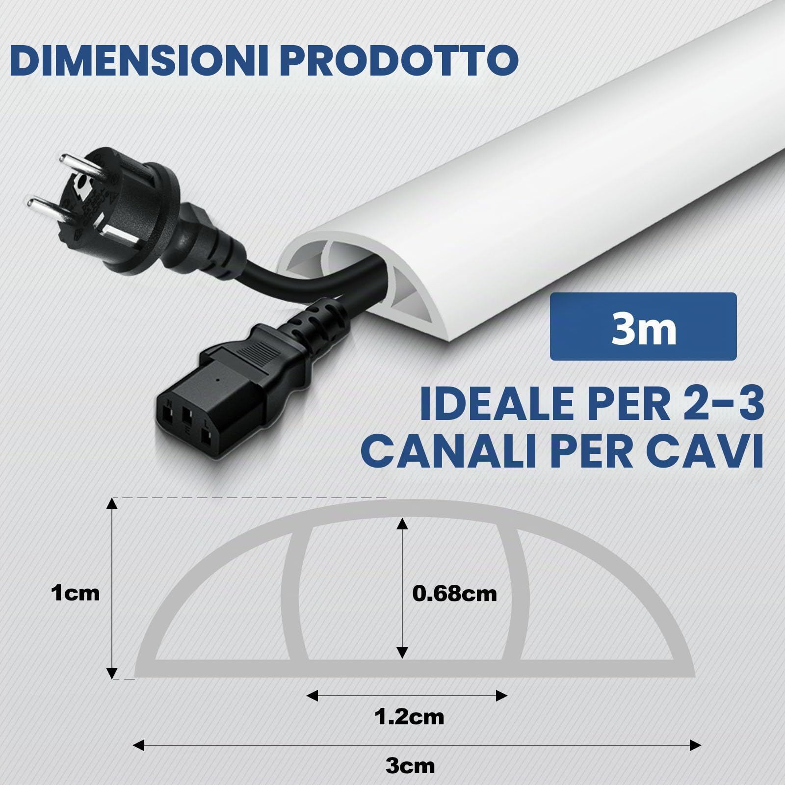 Canalina passacavi adesiva protezioni per cavi a pavimento passacavi pavimento in PVC canalina cavi (Bianco, 30mm×3m)