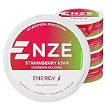 NZE Caffeine Nootropic Pouches (Strawberry Kiwi) - Energy Pouches with 50mg Caffeine, Alpha GPC, L-Tyrosine & L-Theanine - No Sugar or Artificial Sweeteners - 15 Nicotine Free Pouches Per Can - 5 Pack