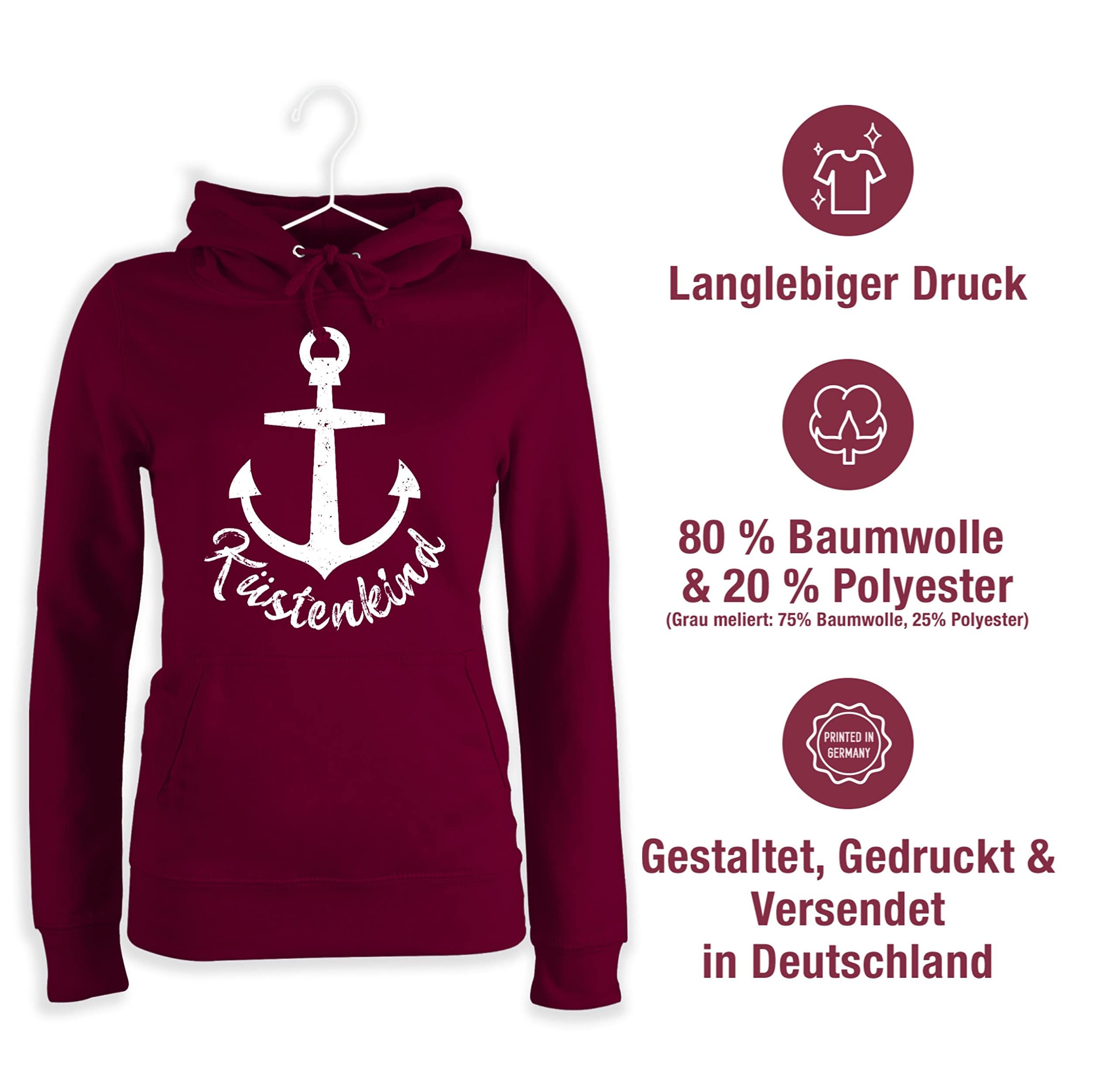 Shirtracer - Pullover Damen Hoodie Frauen - Sprüche Statement - Küstenkind mit Anker - weiß