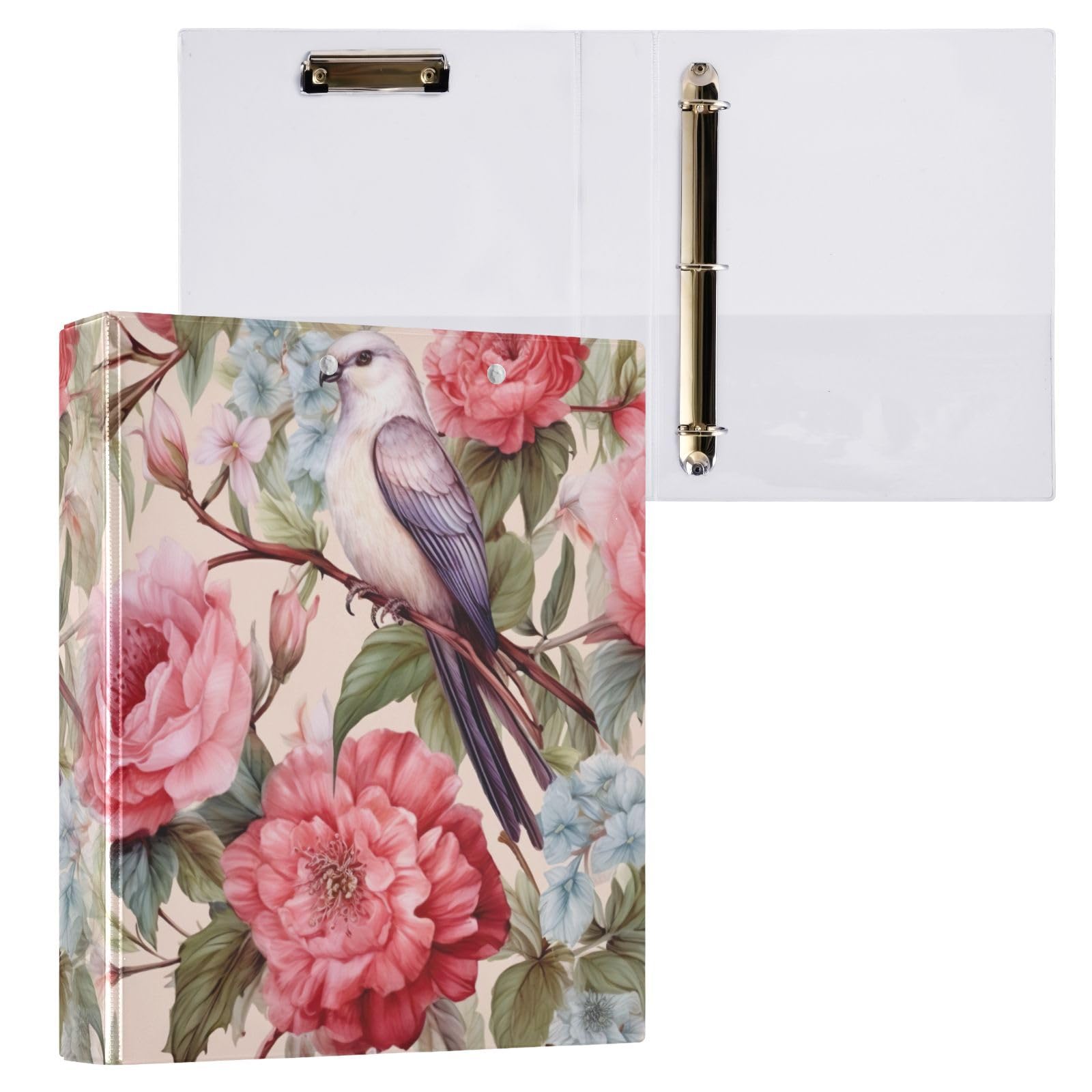 xigua Garden Birds 3 Ring Binders, 1.5 Inch Round Rings to Hold 200 Sheets, 3 Ring Binders with Clipboard for Home Office Supplies 2 Pack