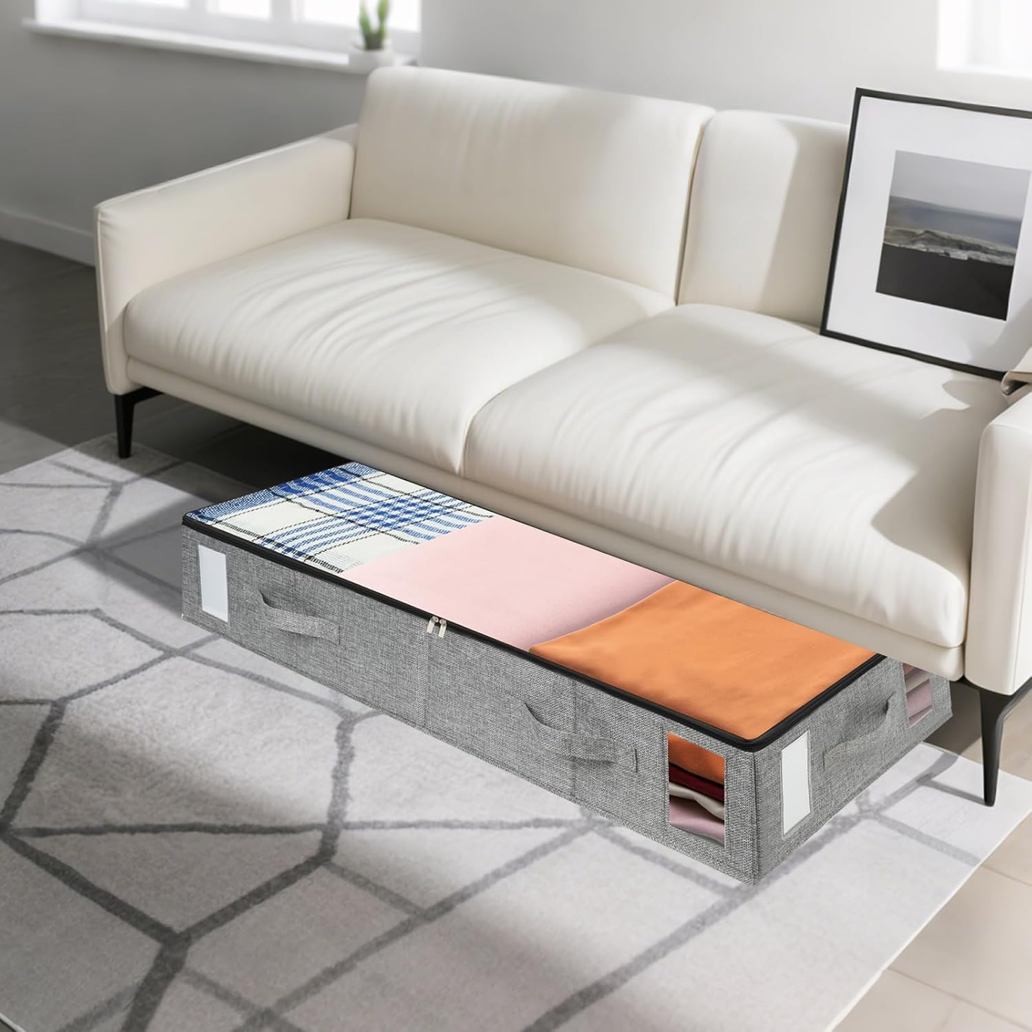 combocube 2 Pack Under Bed Storage Containers, Stackable Closet Organizers and Storage Bins with Sturdy Support, Foldable Underbed Clothes Storage Box for Blanket, Comforter, Sweater, Pillows, Shoes - Image 8