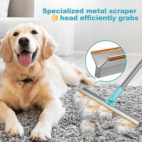 Miniatura 6 de Removedor de pelo de mascotas, alfombra Ra-ke con mango ajustable de 52 pulgadas y raspador de metal extra ancho de 11.8 pulgadas, removedor de pelo
