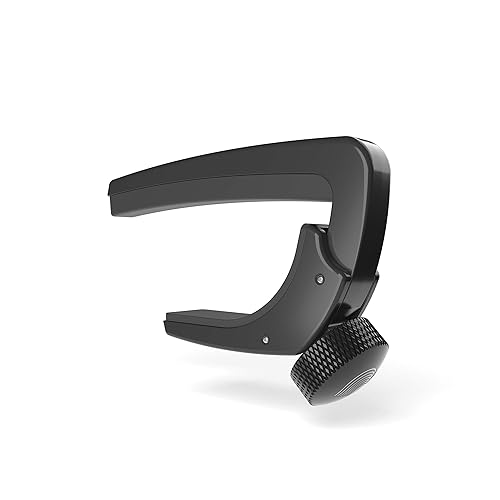 D'Addario Capo para Guitarra Acústica y Eléctrica - NS Capo Lite - Ajuste de Tensión Ajustable - Accesorios para Guitarra - Funciona para Guitarras de 6 y 12 Cuerdas - Lite - Negro
