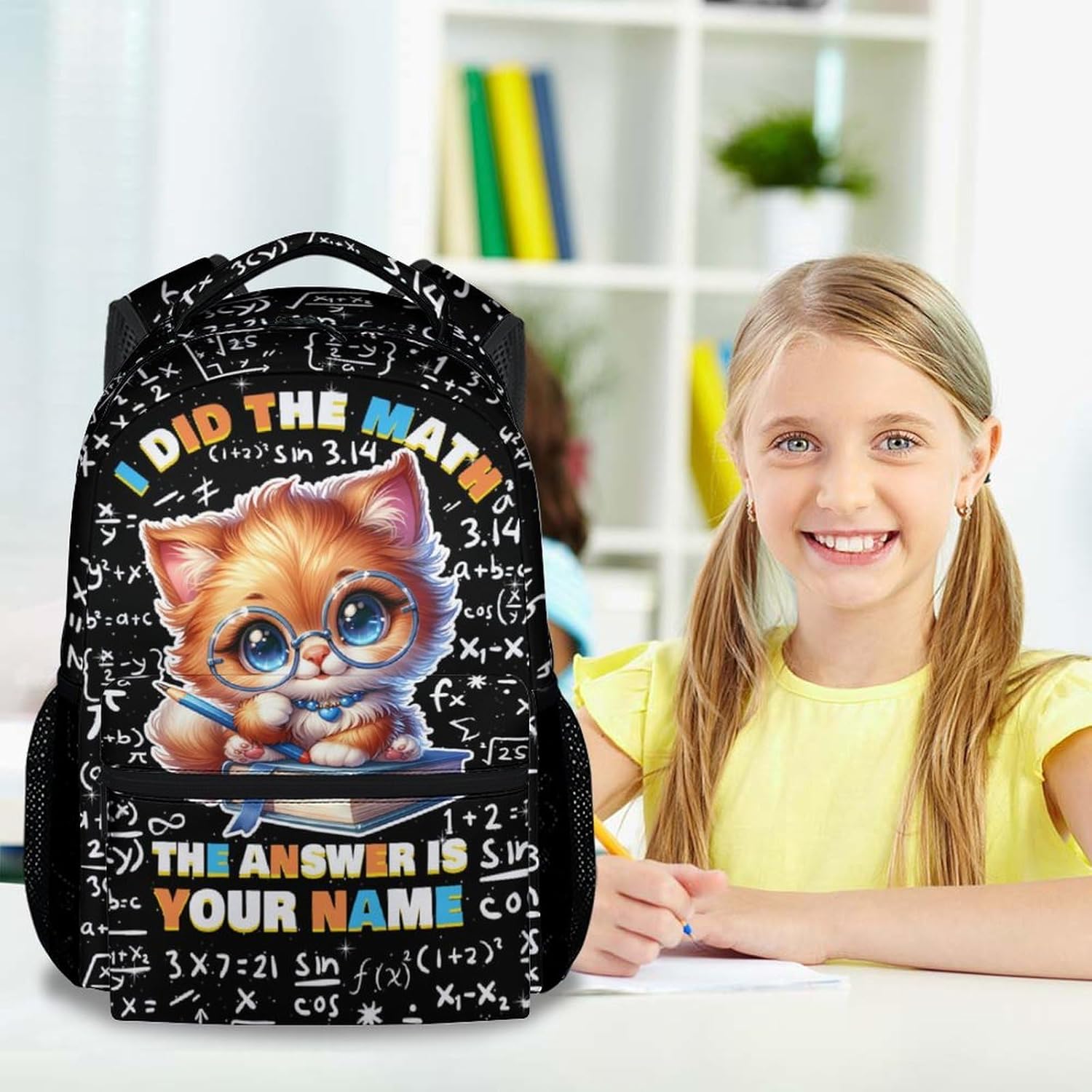 Custom Toddler Cat Backpack for Kids - 17 Inch Large Capacity Cute Math Backpacks - Toddler School Bookbag for Boys