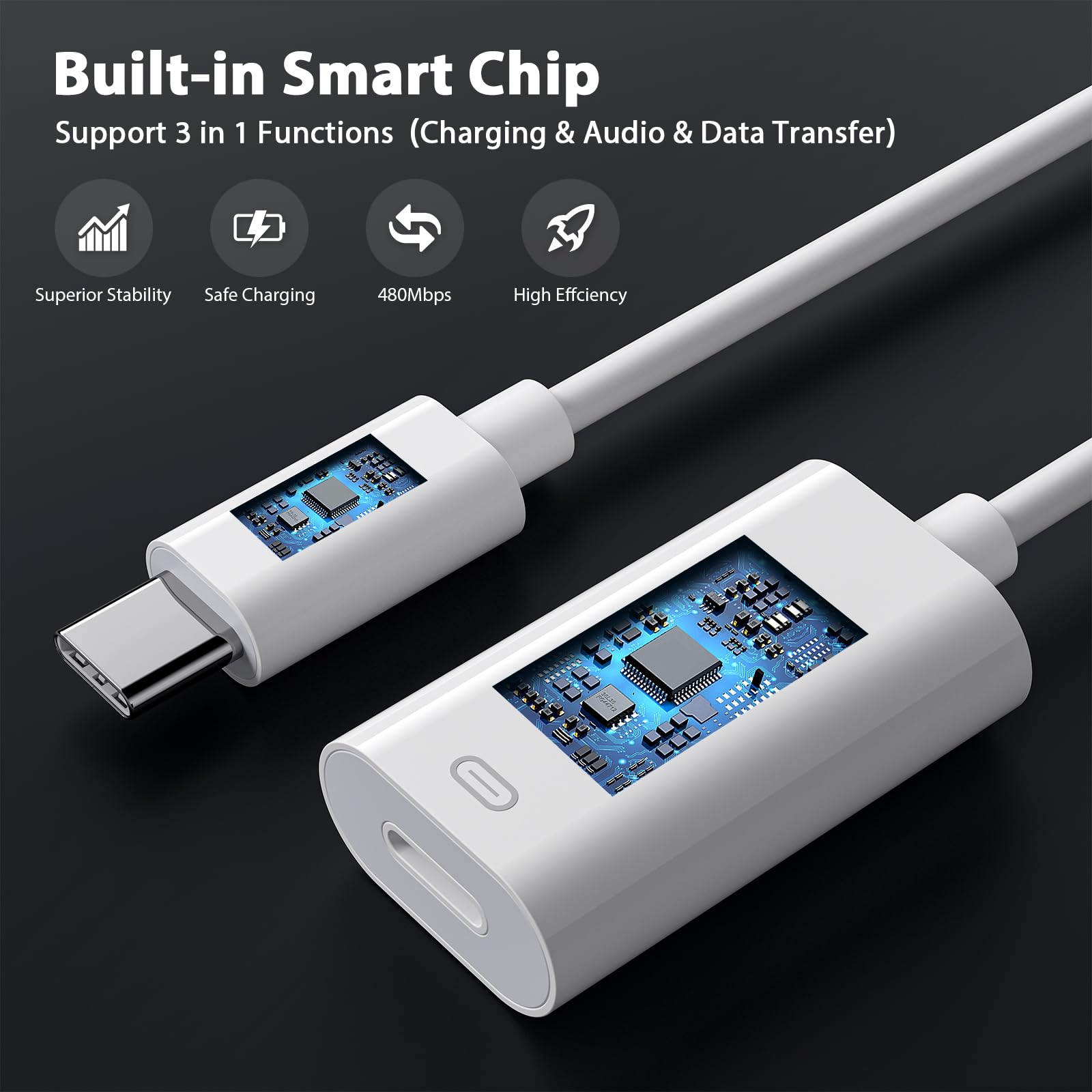 Adattatore USB C A Lightning 12 Cm | Audio Per Cuffie | Compatibile IPhone 15, IPad Pro/Mini/Air | Bianco - 4