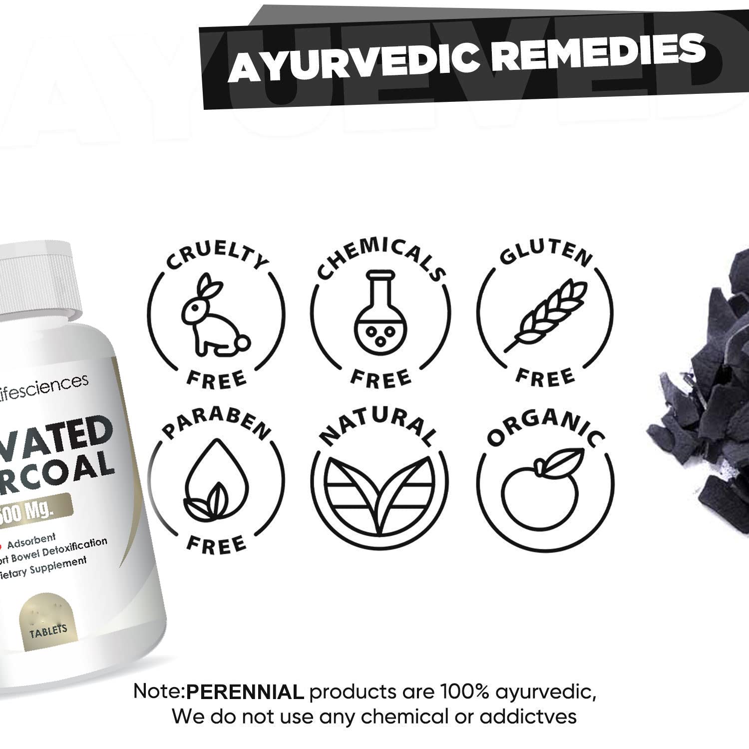 Perennial Lifesciences Activated Charcoal 500mg (90 Tablets) 2