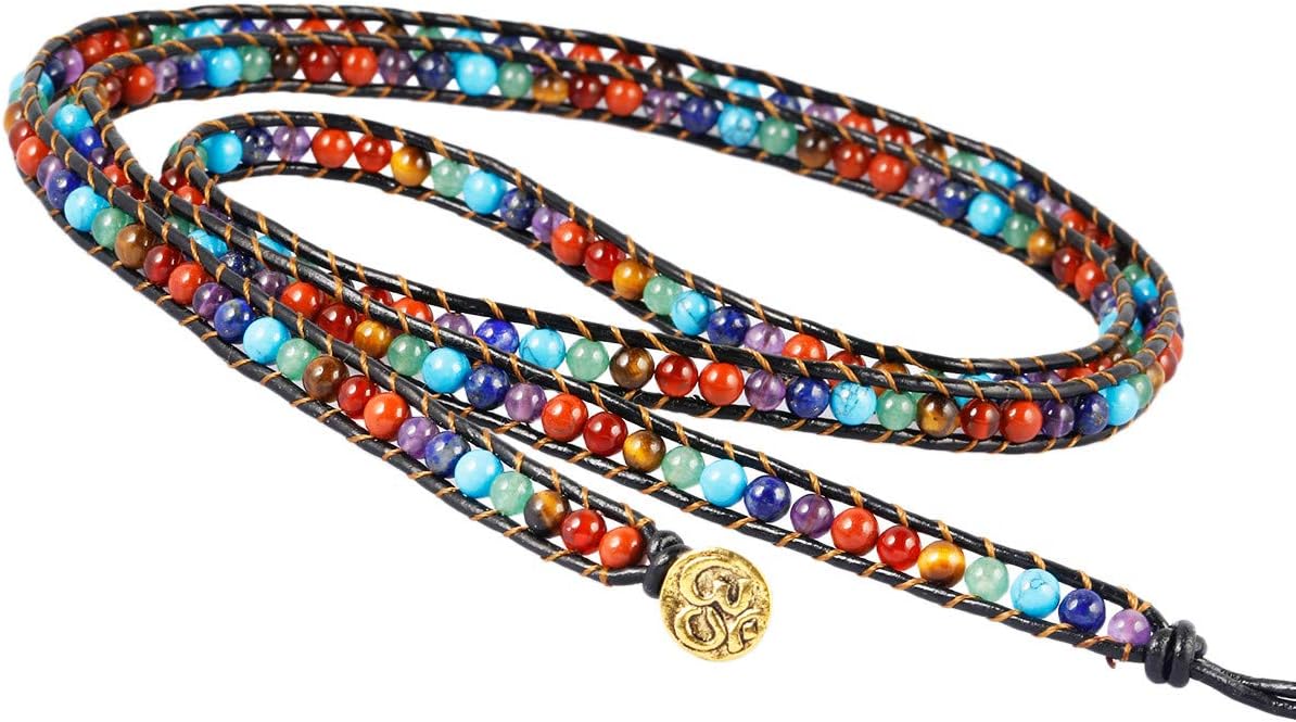 Nupuyai Handmade Leather Beaded Stone Wraps Bracelet Collection for Unisex