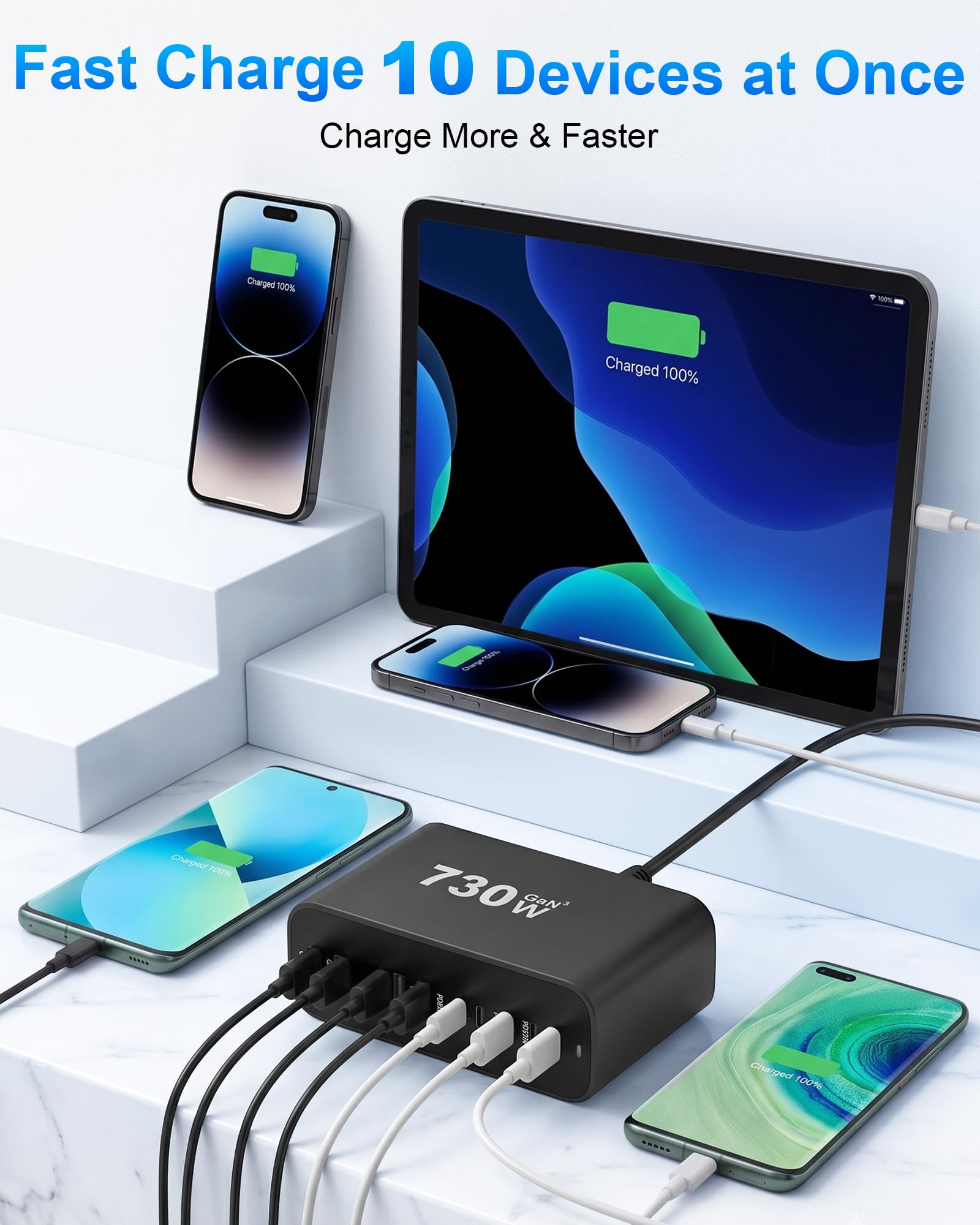 Caricabatterie USB C GaN 730W 10 porte PD 3.1 140W per PC portatile mobile