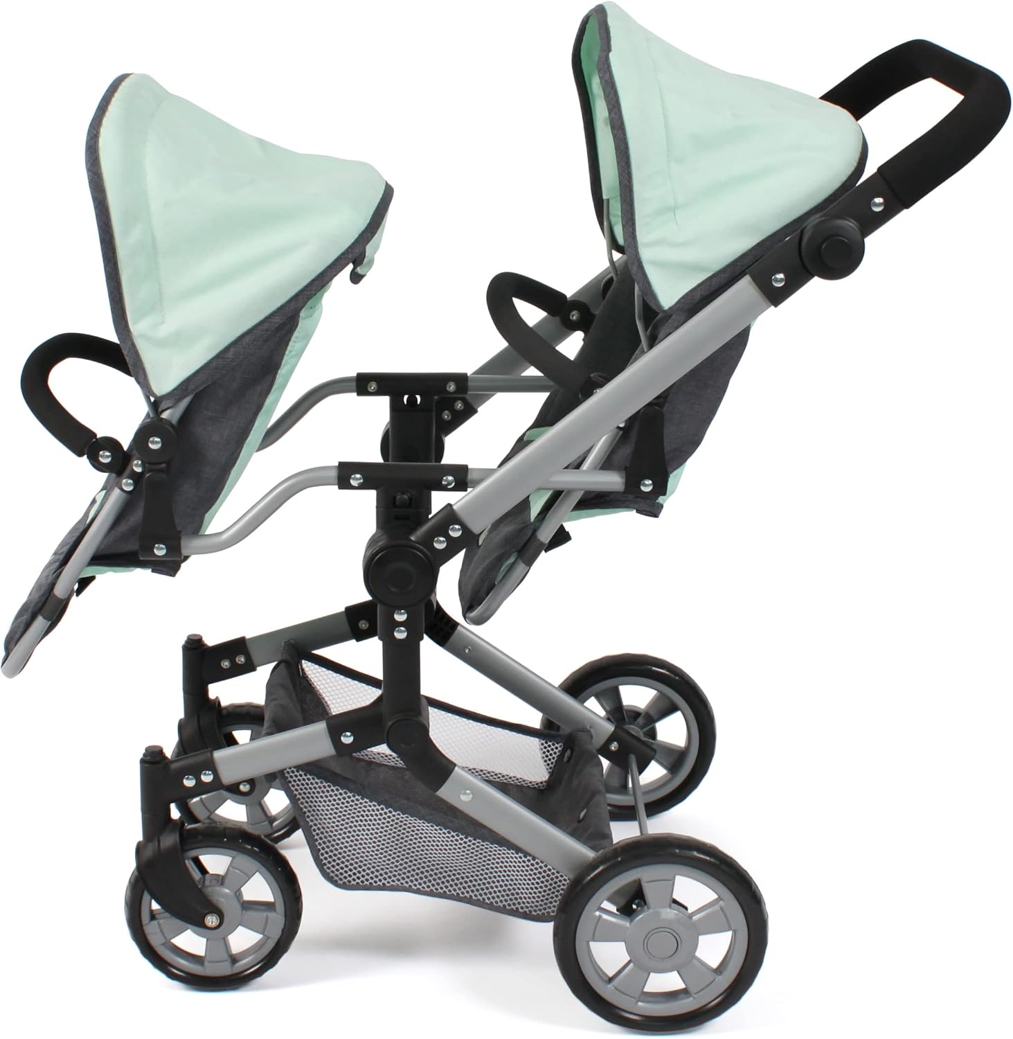 Bayer Chic 2000 - Linus Duo Doll Stroller, Twin Stroller for 4-8 Years Old Children, Dark Grey, Mint, 690-67
