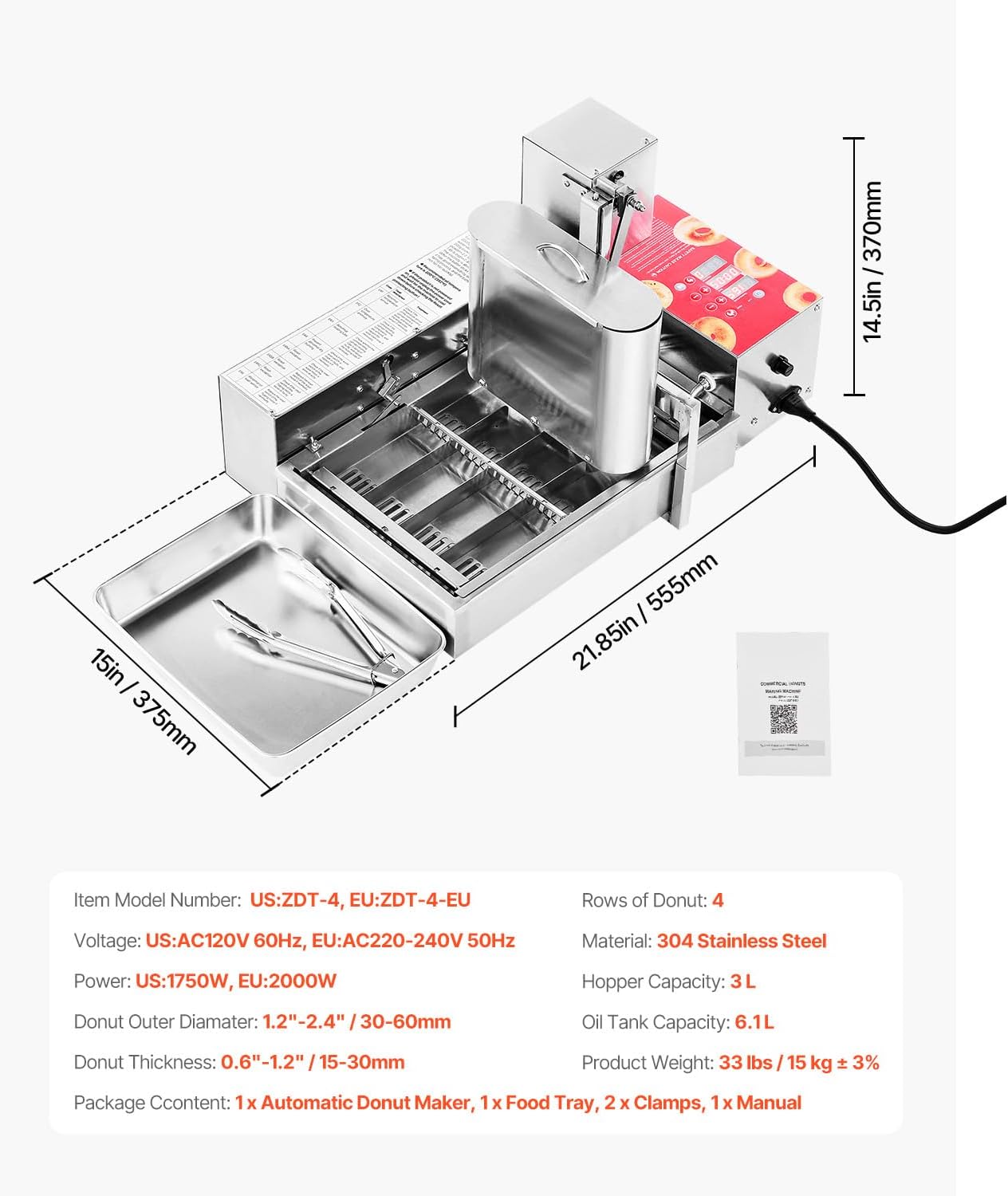 Happybuy Commercial Automatic Donuts Machine: 4-Row, High-Powered Doughnut Maker! Produces 240 PCS/HOUR. Equipped with Intelligent Control and Made of Stainless Steel
