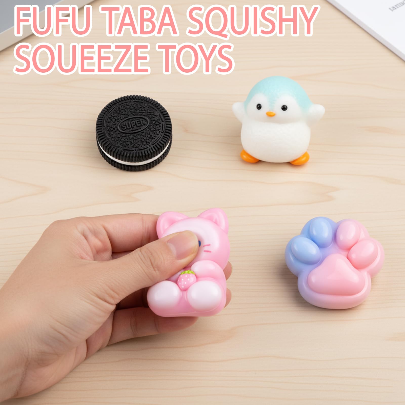 squishy, 4 PCS Stress Relief Squeezies for Sensory Play and Focus Enhancement Includes Kitten, Cat Paw, Cookie - Image 3