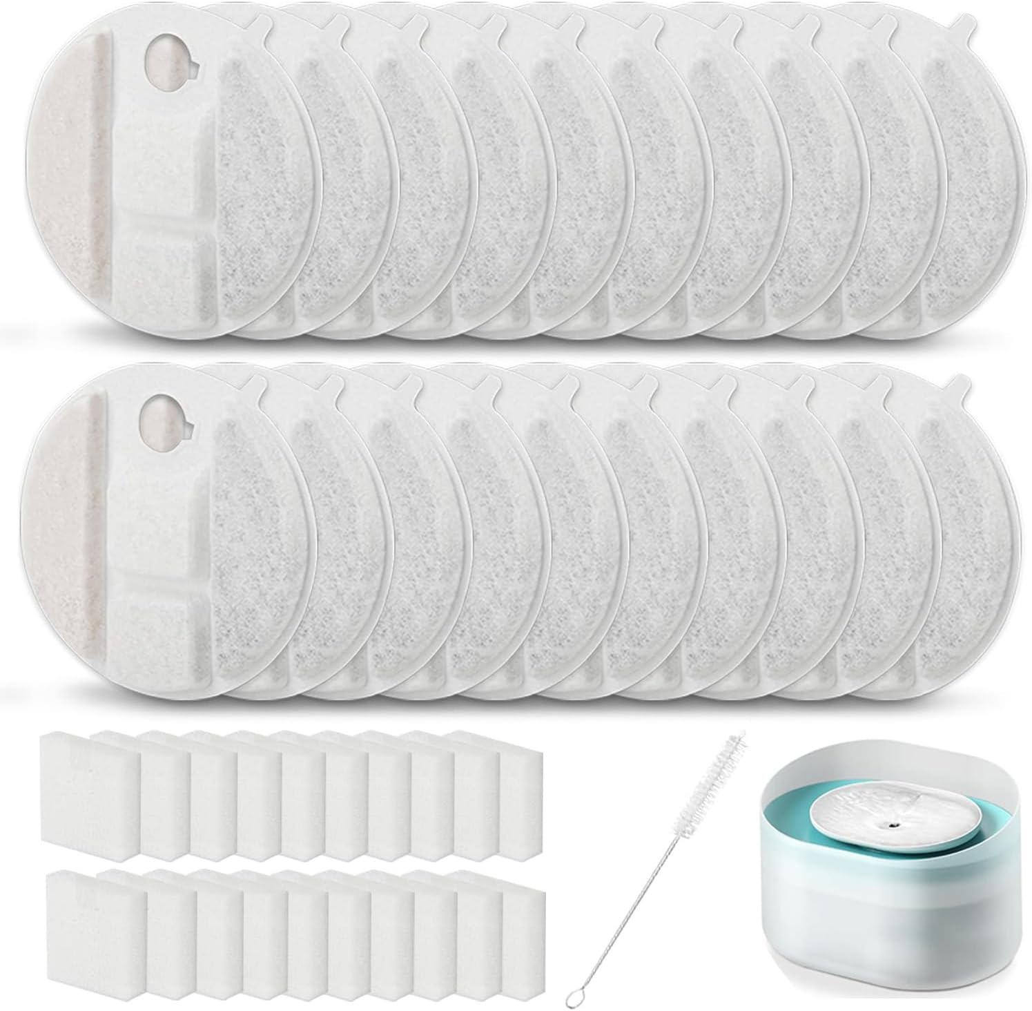 20 Pack Dog Water Fountain Replacement Filters for Petlibro Capsule Dog Fountain PLWF008,Pet Water Fountain Filter with Replacement Pre-Filter Pump Sponges with 1 Hard Brush.