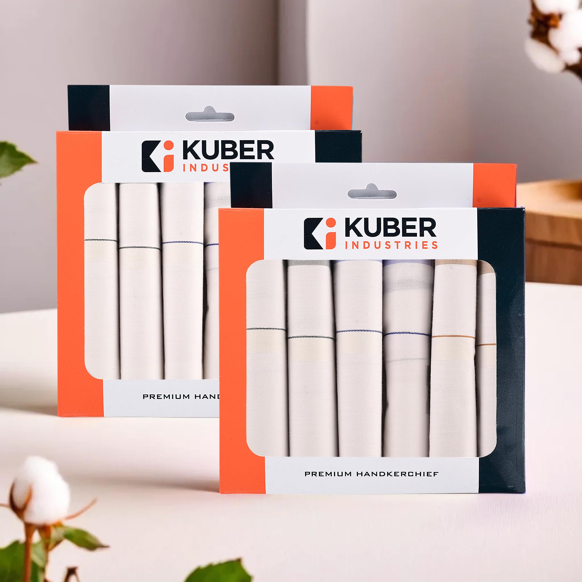 Kuber Industries (Set of 12) Premium Cotton Soft Handkerchief For Men With Box | Rumal For Boy's | Hanky For Men | Fancy Border | White-image-15