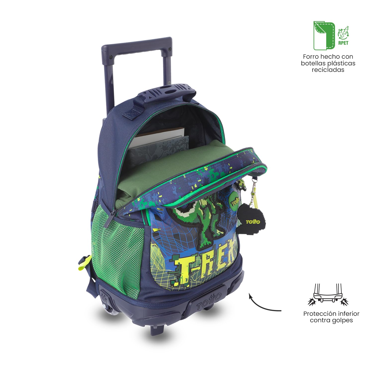 TOTTO - Pack Mochila Escolar con Ruedas 20L + Estuche 2 Compartimentos, Modelo Digisaurio