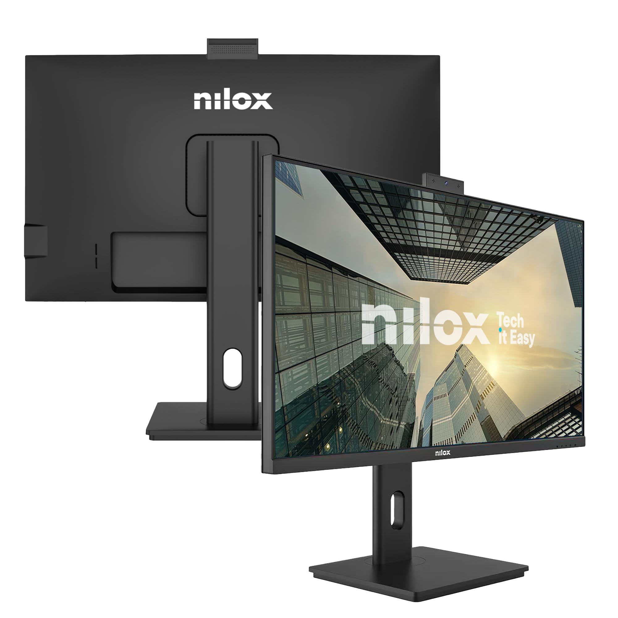 Nilox NXM27RWEB0265 Monitor Business 27'' IPS Full HD, Frecuencia 120 Hz, Cámara Web integrada y USB-C 65 W, Ajustable y ergonómico