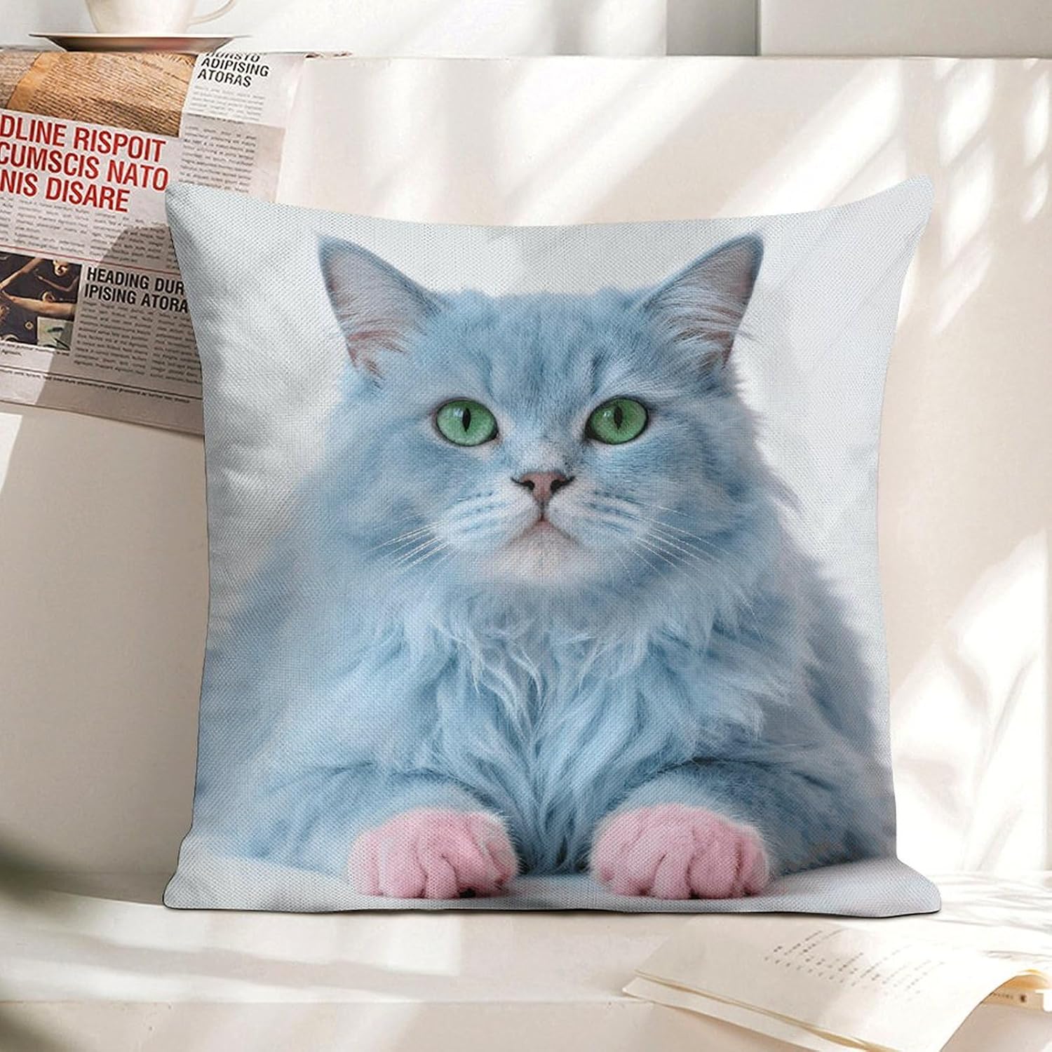 Blue Mist Spirit Pillow Protectors Cute Waterproof Pillow Cover Soft Skin-Friendly Cushion Case Decorative Square Cushion Cover for Couch Sofa Bed Living Room Bedroom