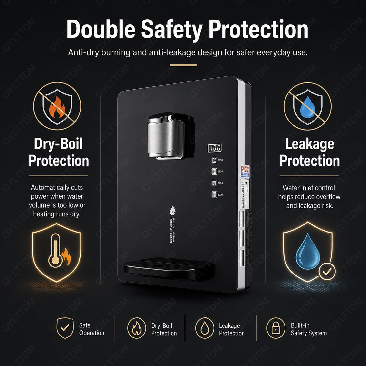 Dispensador de agua caliente instantáneo, montaje en pared de 2200 W, 30 l/h, pantalla táctil inteligente, bloqueo infantil, 0.1-0.4 MPa, caliente y fría