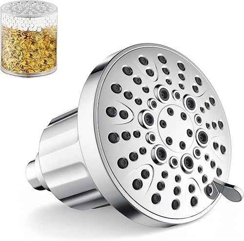 BRIGHT SHOWERS Cabezal de ducha filtrado, cabezal de ducha fijo de alta presión para agua dura, filtro de doble medio que elimina el cloro y las