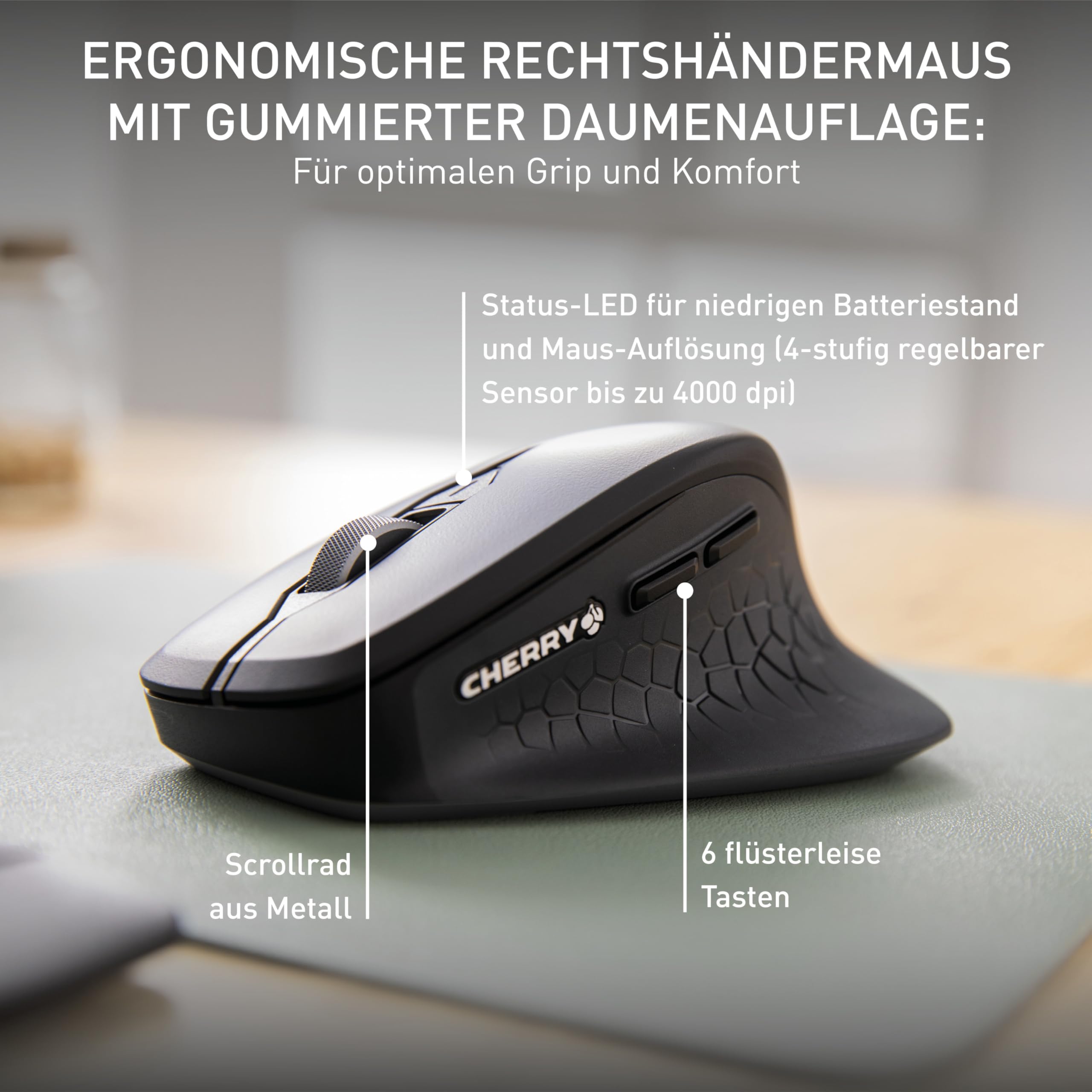 CHERRY Stream Desktop Comfort, Kabelloses Tastatur-Maus-Set, Deutsches Layout (QWERTZ), 2,4 GHz Funk, Leise Tasten, Ergonomische Rechtshändermaus, Schwarz