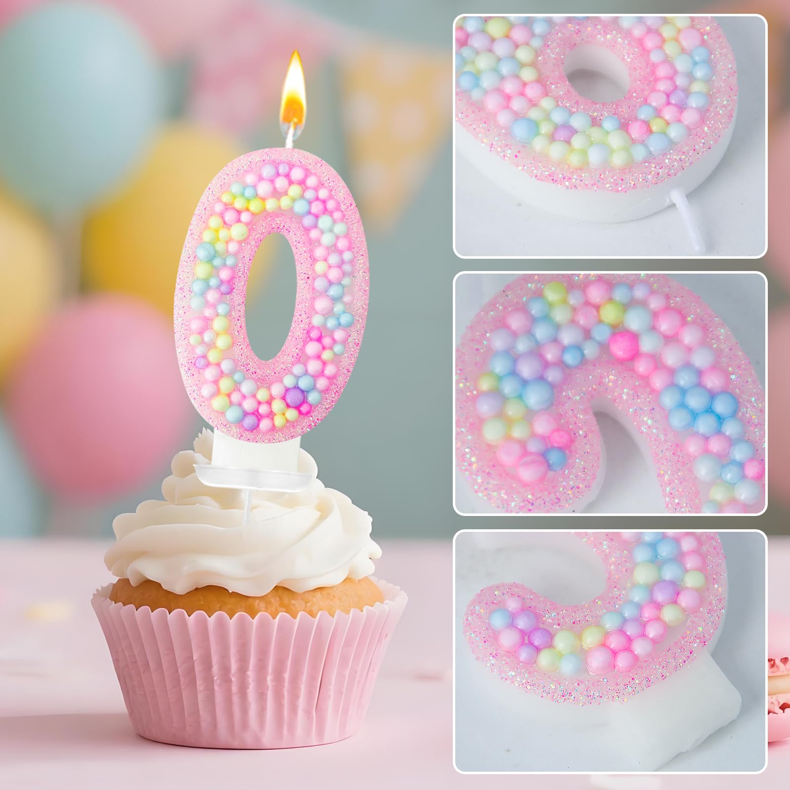 Zlongron Velas con números de cumpleaños, hechas a mano, macarrón, 3D, número 0, adecuadas para cumpleaños de niñas y niños, bodas, aniversarios, decoraciones de tartas de fiesta temática