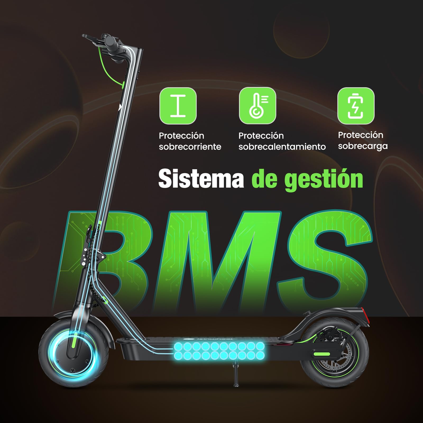 isinwheel S9Pro Patinete Electrico,350W Motor, Autonomía 30 km, Chasis de Aluminio, Frenos Dobles, Patinete Eléctrico para Adultos，Carga Máxima 100 kg