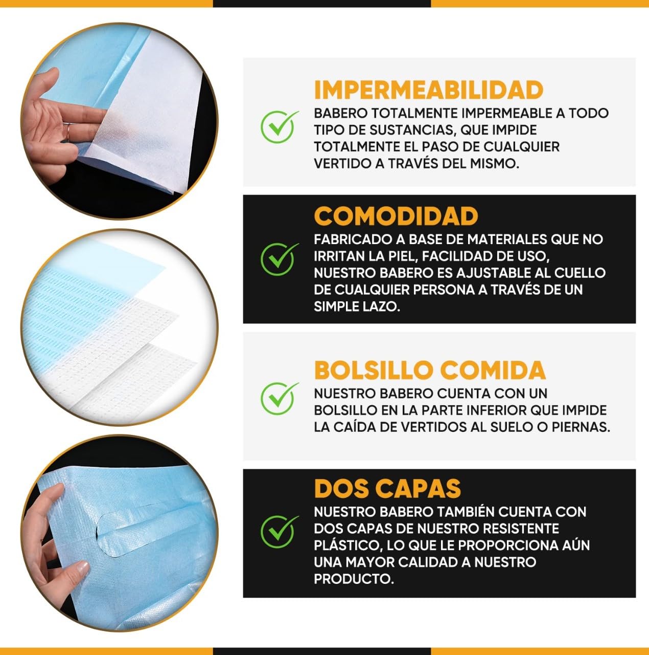 Baberos Adultos Desechables Impermeables 100 Pcs para Personas Mayores Pacientes