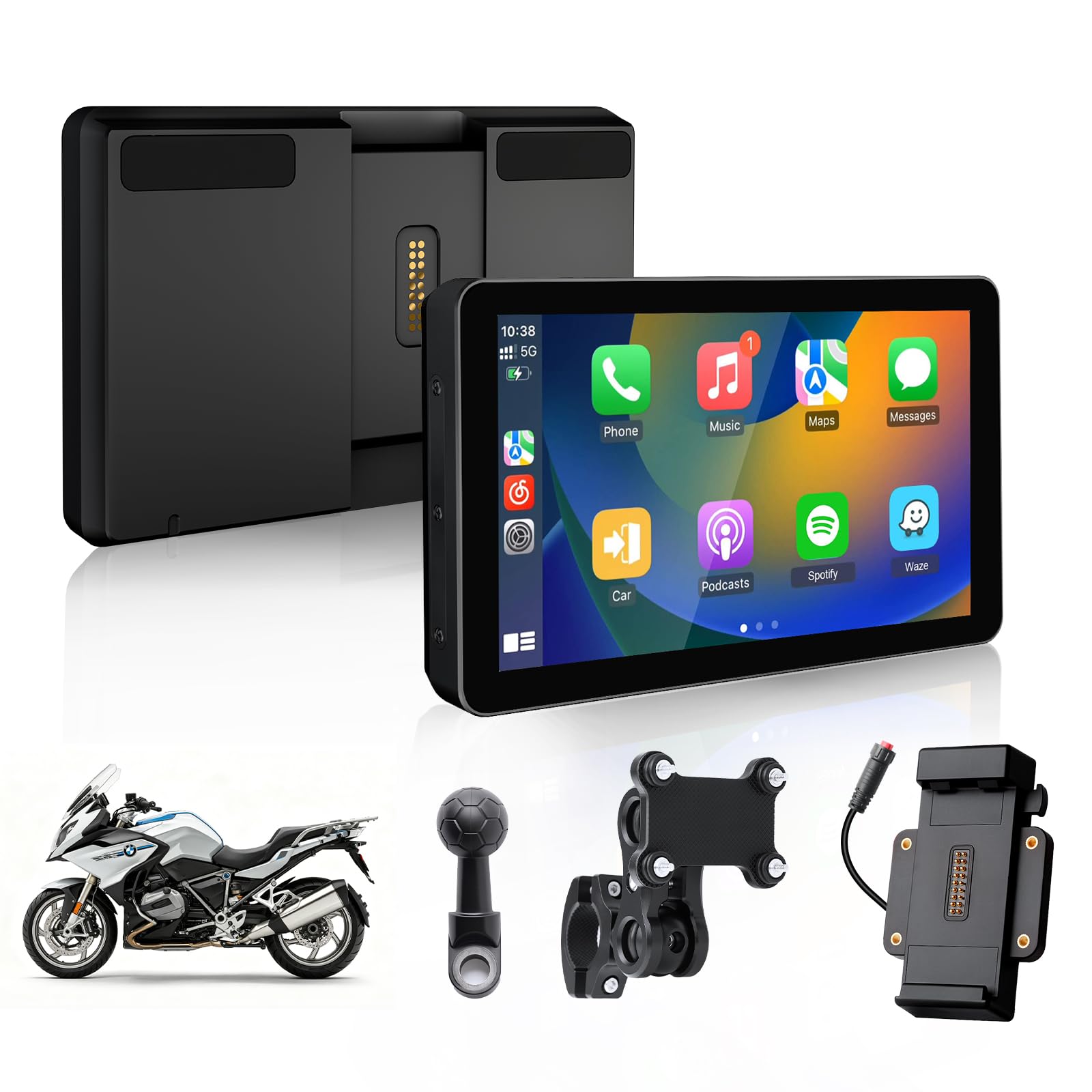 100% Universell Motorrad Carplay mit Netzteilhalterung Motorrad Navigationsgeräte mit Motorrad Navi CarPlay & Android Auto Wasserdichter 5-Zoll-Motorrad-Touchscreen,Plug & Play,1000 nit