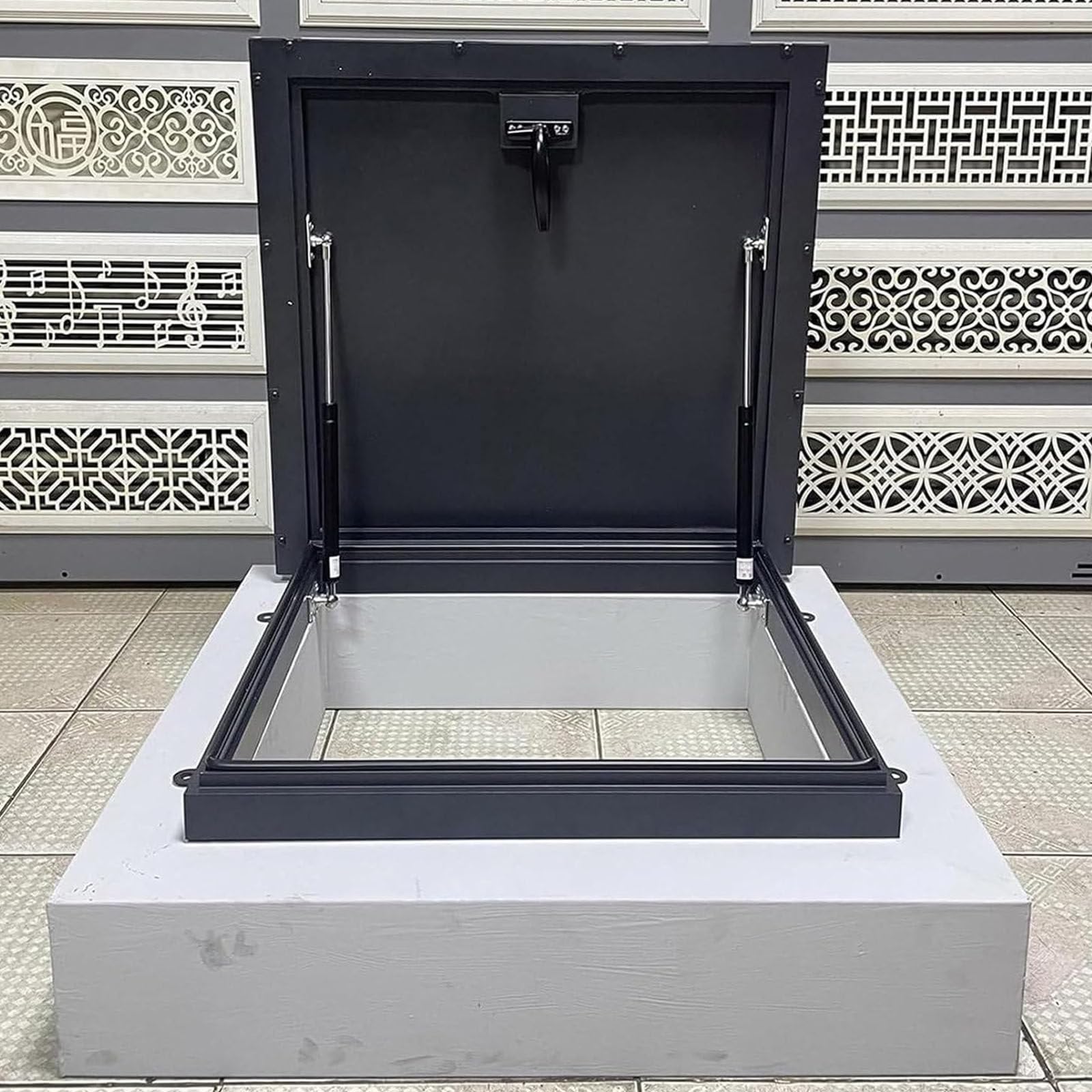 Galvanized-Metal Rooftop Hatch Cover with Gas Shock Strut & Handle for Attic Basement Cellar Stairs, Rainproof Escape Solution