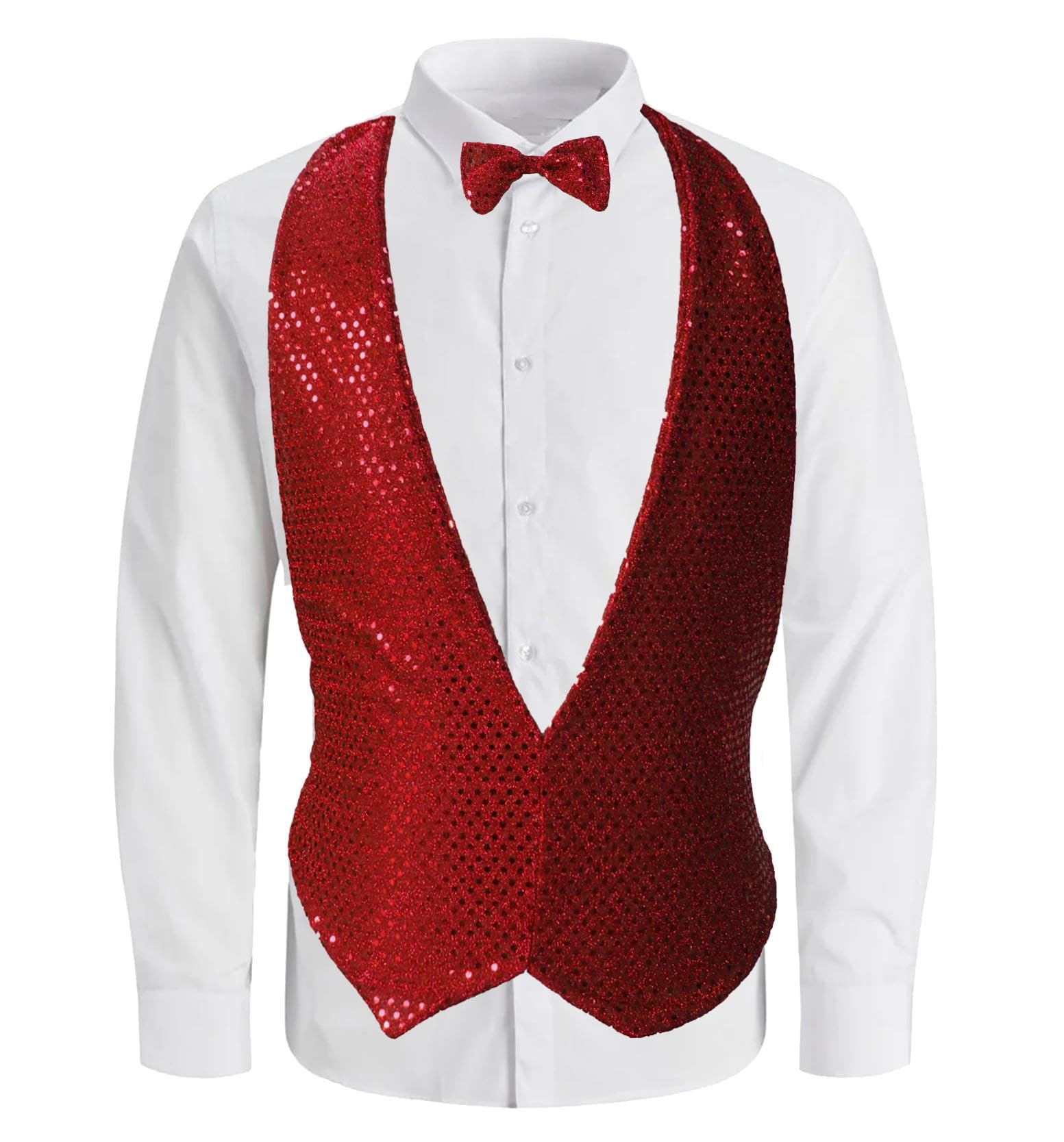 The Dragons Den Adults Sequin Bowtie & Waistcoat Showman RIngmaster Fancy Dress Costume Accessory [Red S-M]