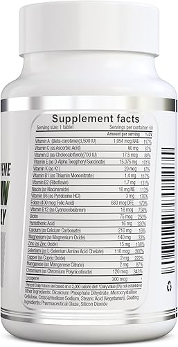 Miniatura 3 de herbolab Multivitamínico una vez al día, vitaminas de máxima fuerza A, C, D, E, K, B1, B2, B6, B12, niacina, calcio, magnesio, zinc, selenio, cobre,